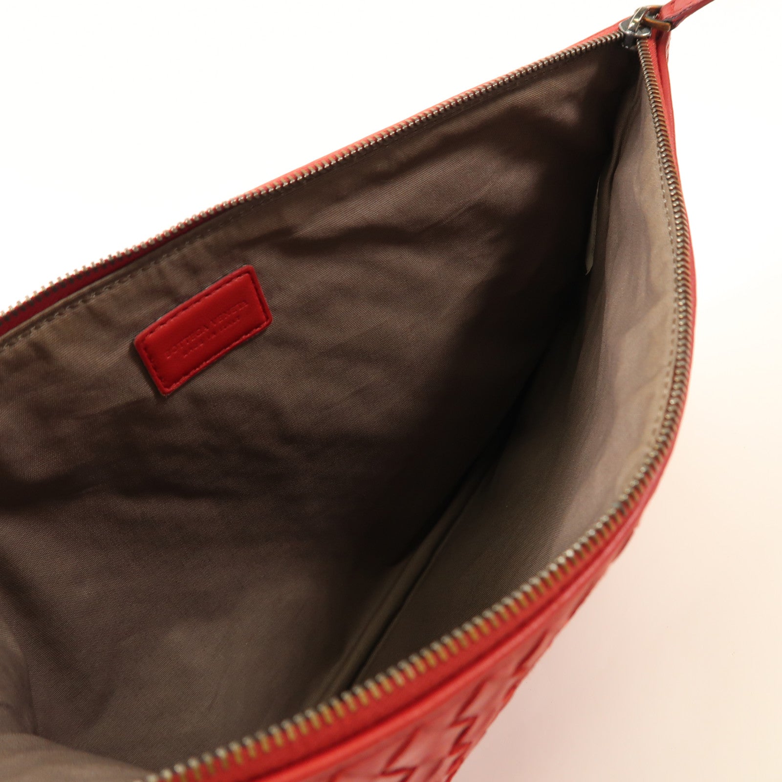BOTTEGA VENETA BV GHW Pouch Clutch Bag Lambskin Leather Red