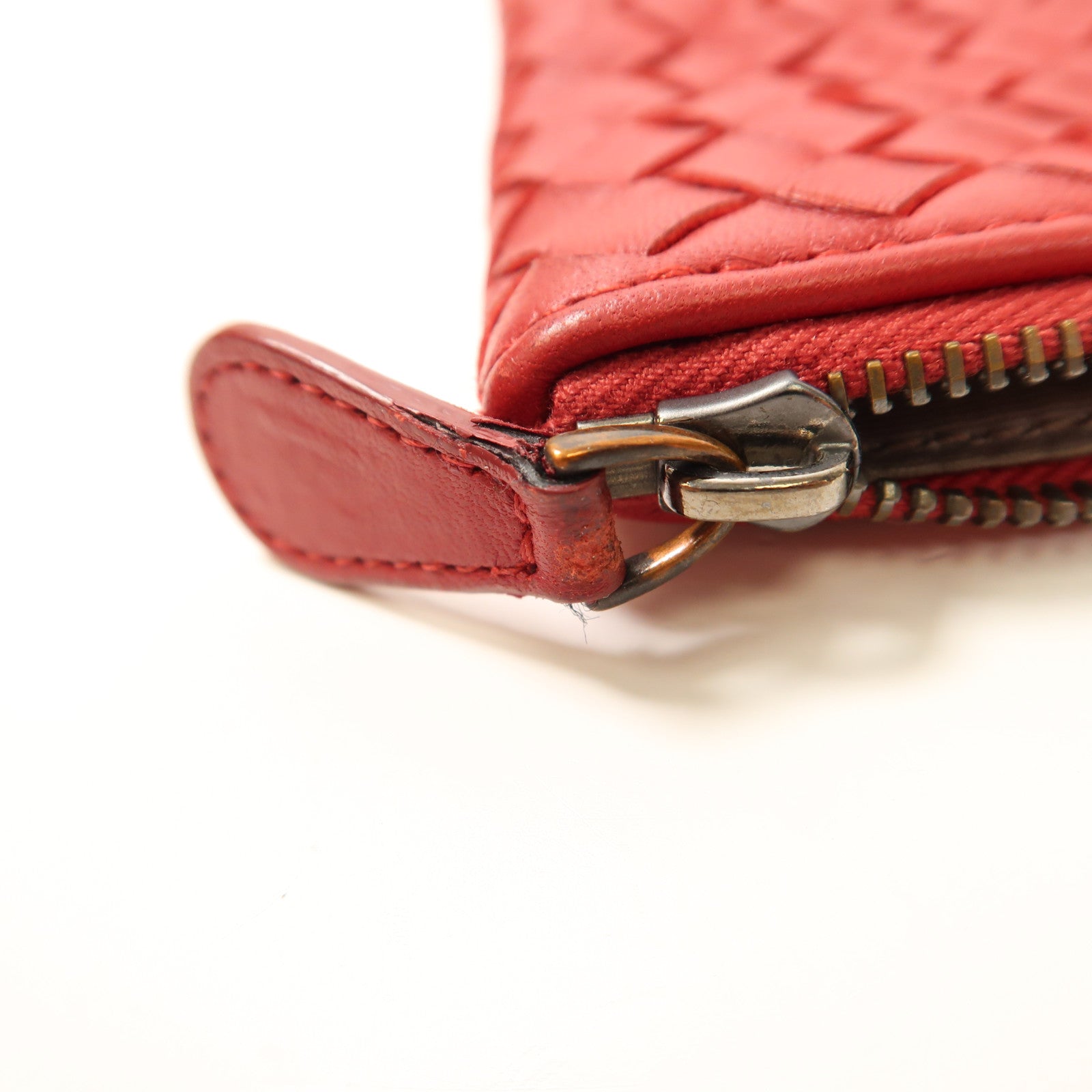 BOTTEGA VENETA BV GHW Pouch Clutch Bag Lambskin Leather Red