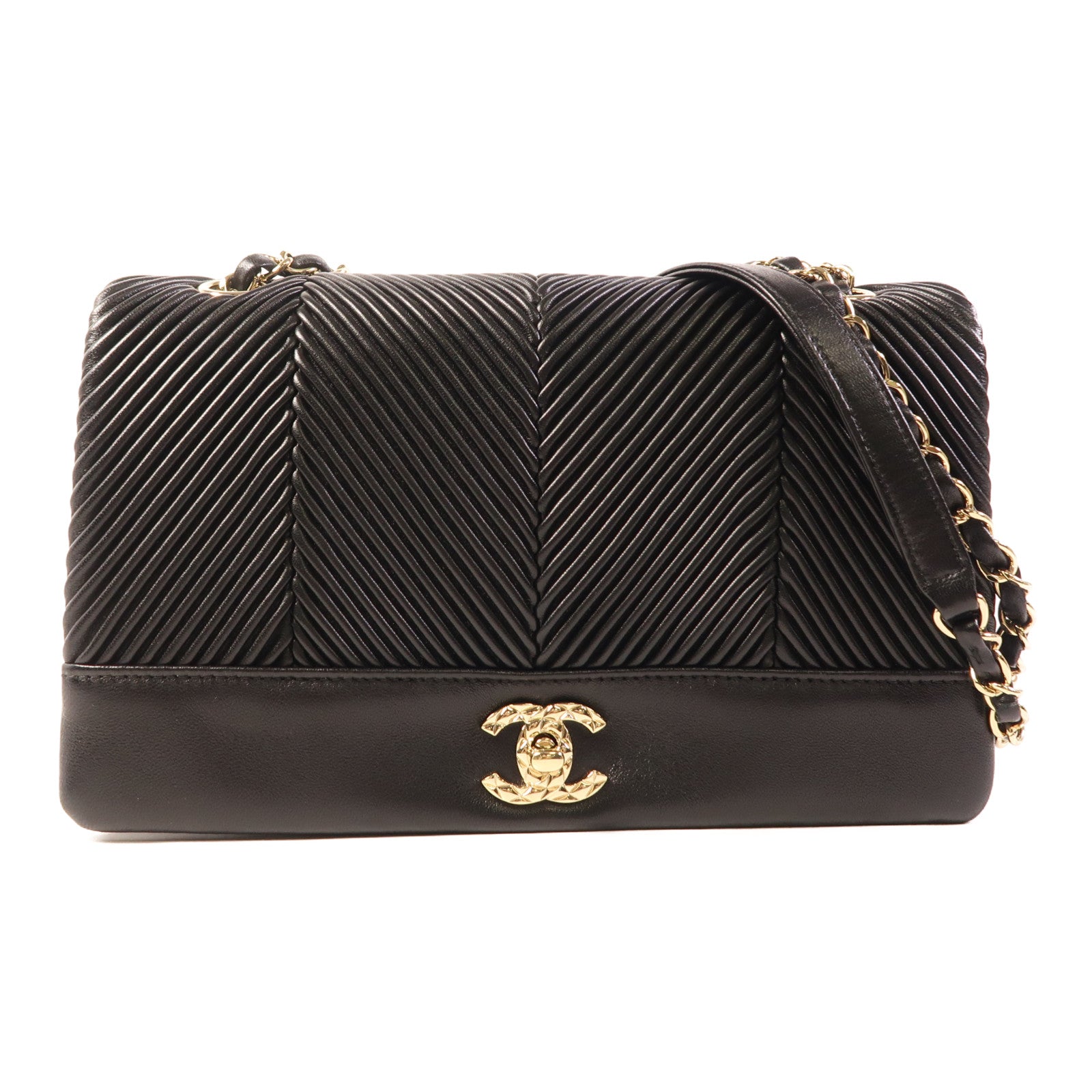 CHANEL 牛皮皮革Shoulder Bag金扣鏈帶肩背袋