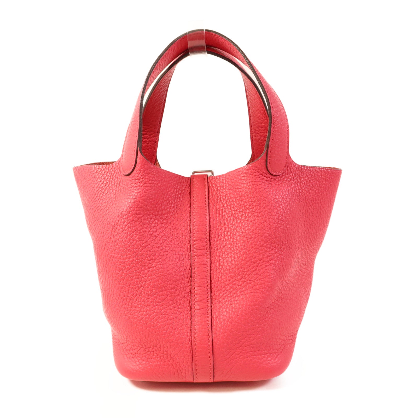 HERMES Clemence皮革Picotin PM銀扣手挽袋Rose Mexico