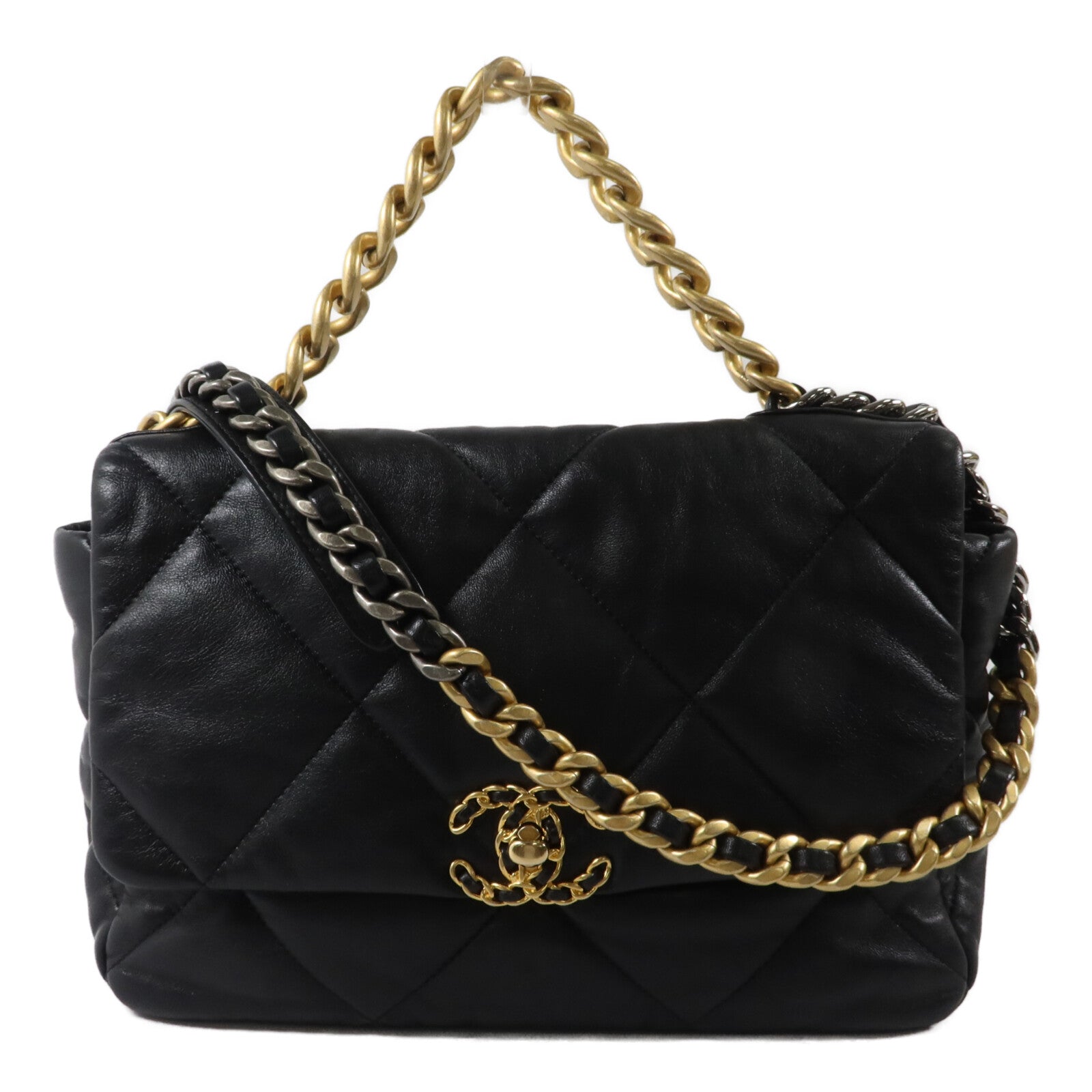CHANEL 羊皮皮革Chanel 19 Large鏈帶手挽肩背兩用袋