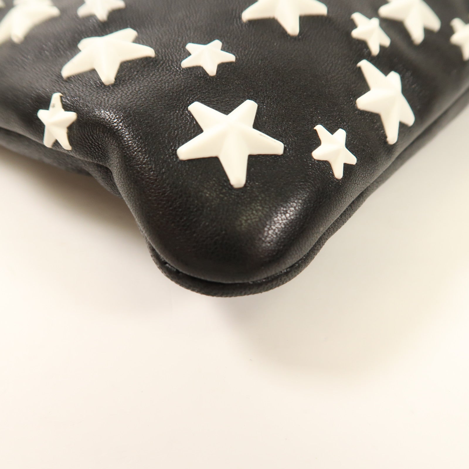 JIMMY CHOO SHW Pouch Clutch Bag Calfskin Leather Black/White