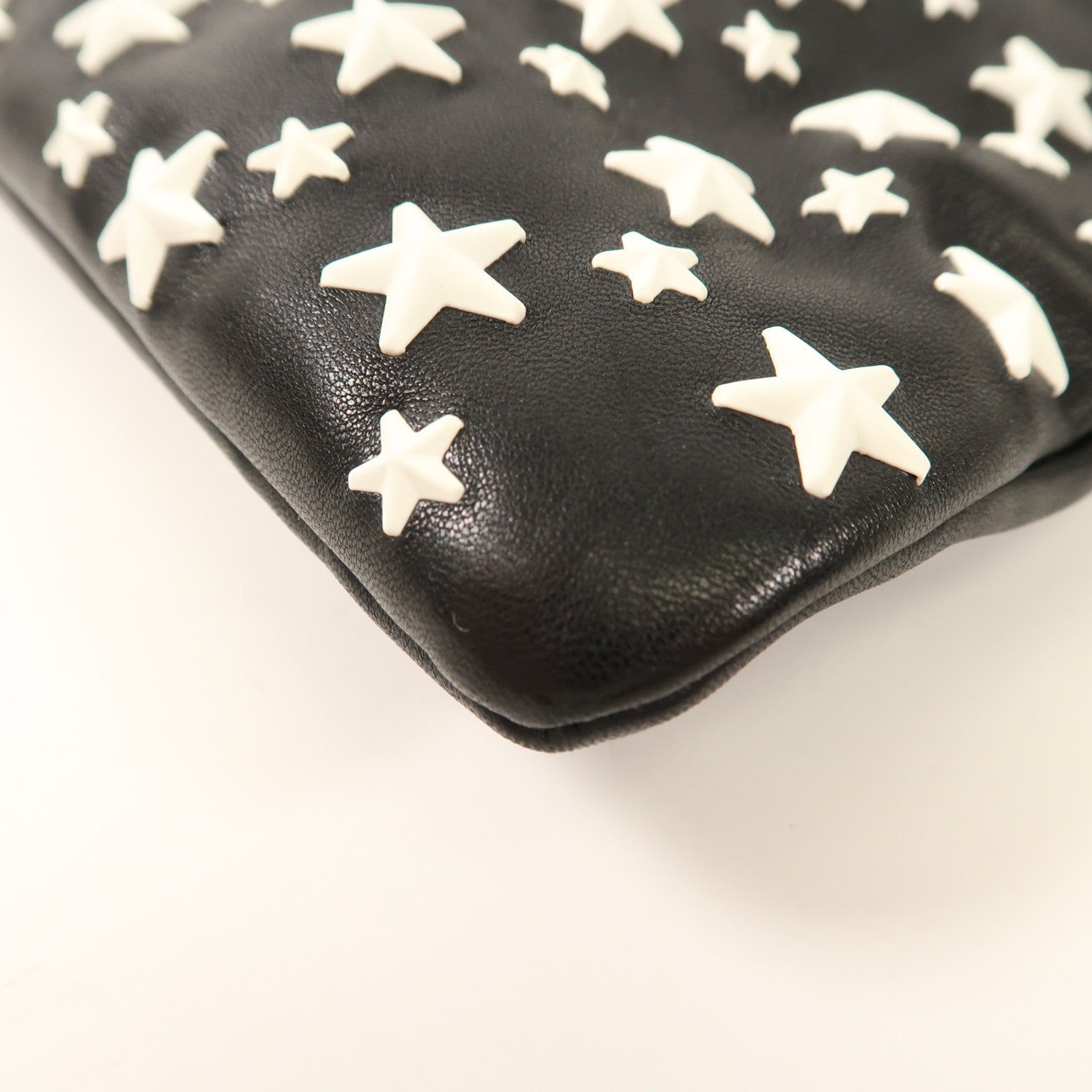 JIMMY CHOO SHW Pouch Clutch Bag Calfskin Leather Black/White