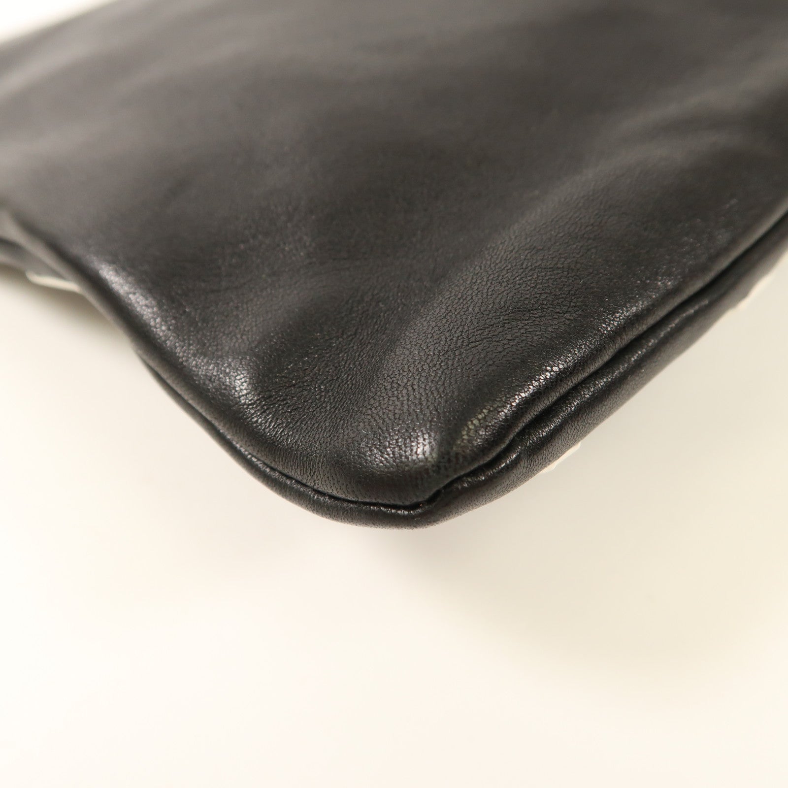 JIMMY CHOO SHW Pouch Clutch Bag Calfskin Leather Black/White