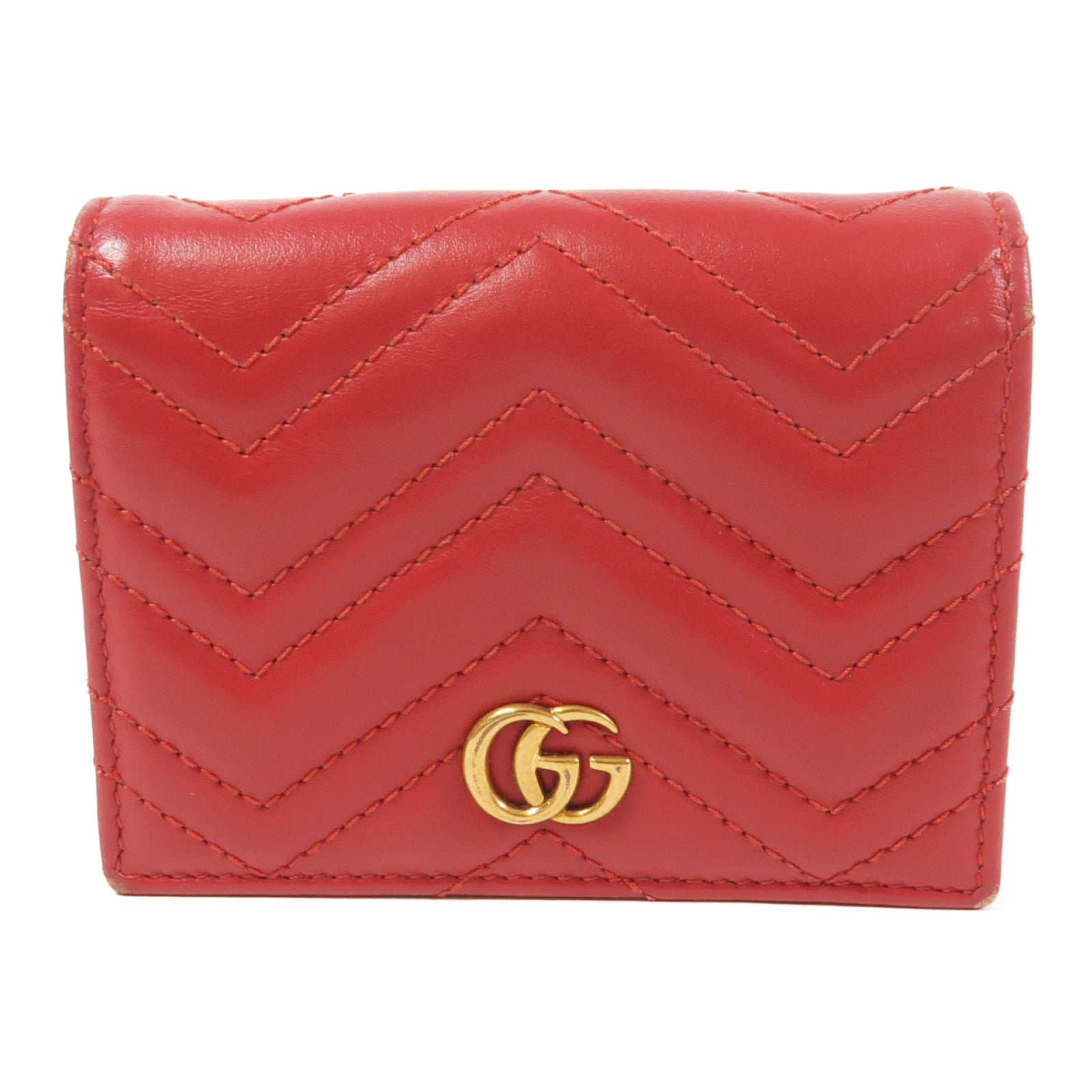 GUCCI GG GHW GG Marmont Card Case Calfskin Leather 466492 E12591 Red