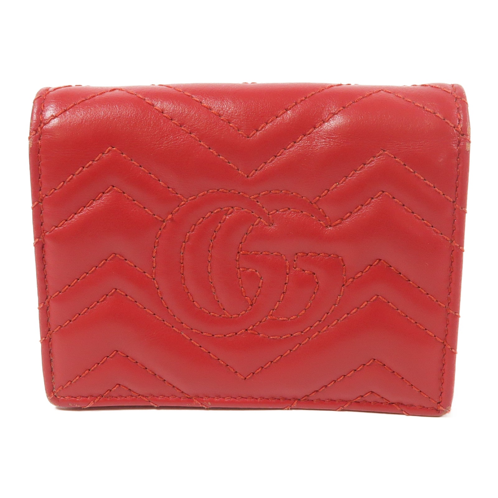GUCCI GG GHW GG Marmont Card Case Calfskin Leather 466492 E12591 Red