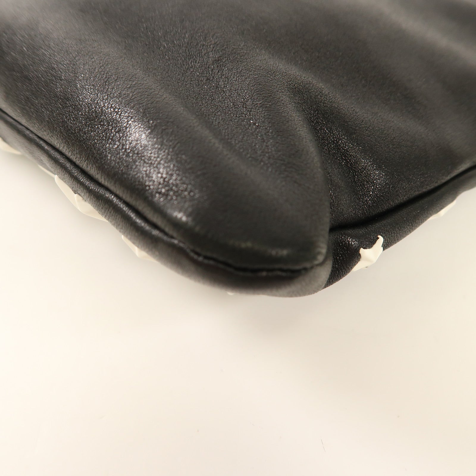 JIMMY CHOO SHW Pouch Clutch Bag Calfskin Leather Black/White