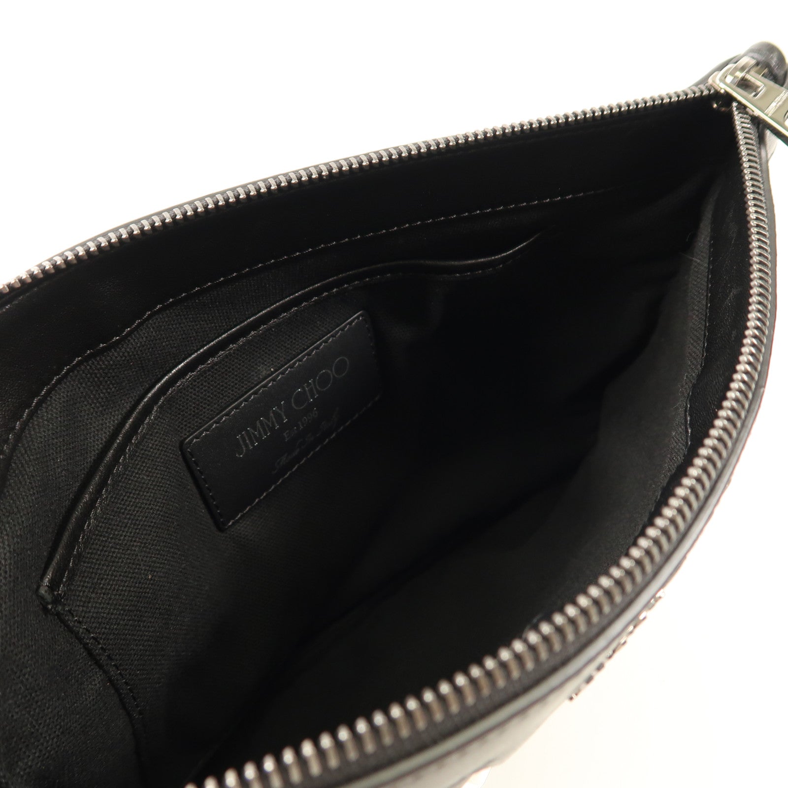 JIMMY CHOO SHW Pouch Clutch Bag Calfskin Leather Black/White