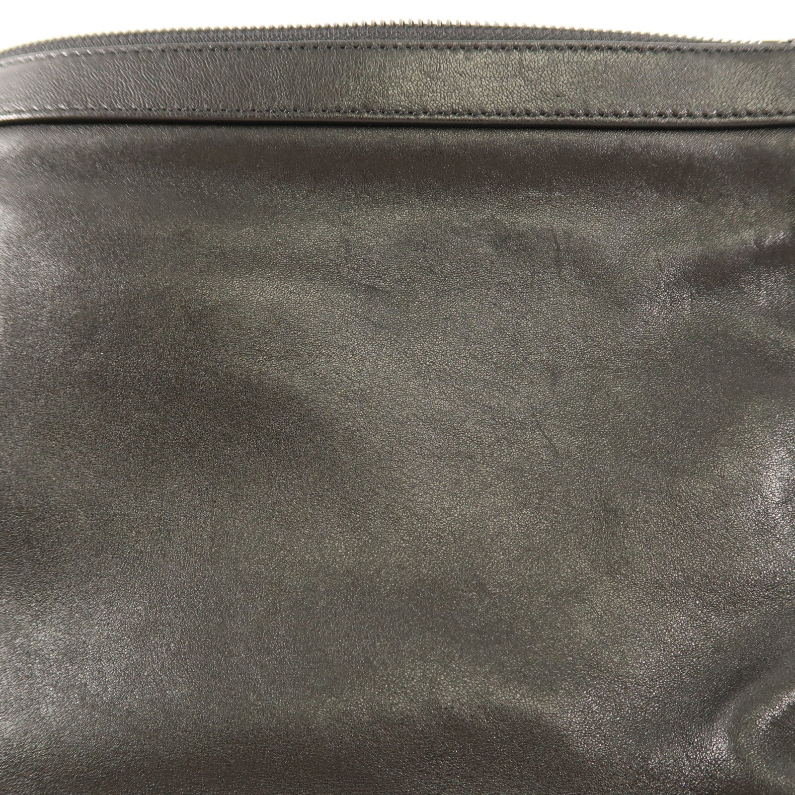 JIMMY CHOO SHW Pouch Clutch Bag Calfskin Leather Black/White