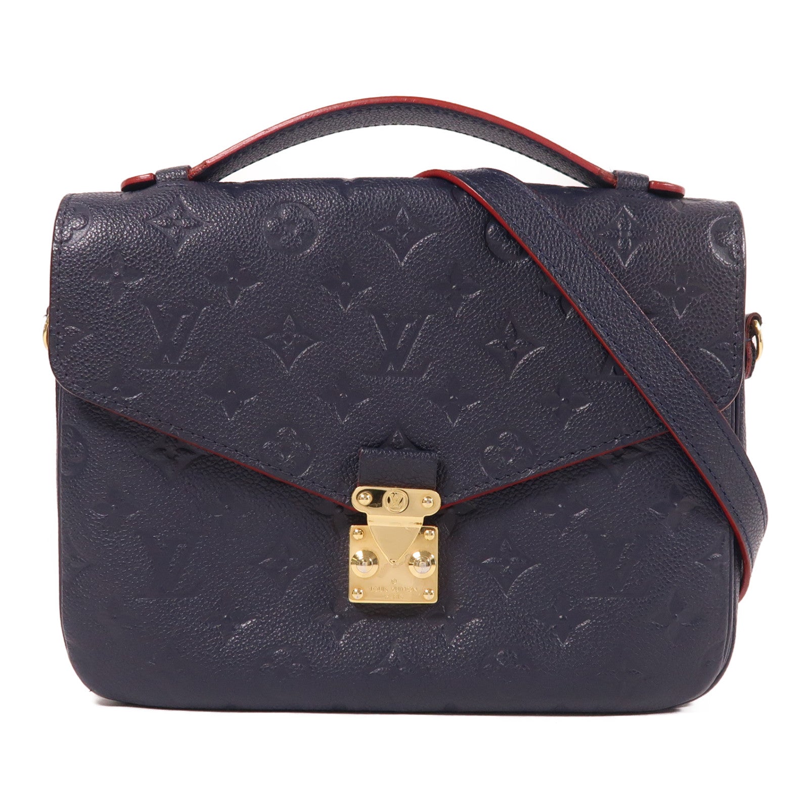 LOUIS VUITTON Monogram Empreinte Pochette Metis金扣手挽肩背兩用袋深藍色