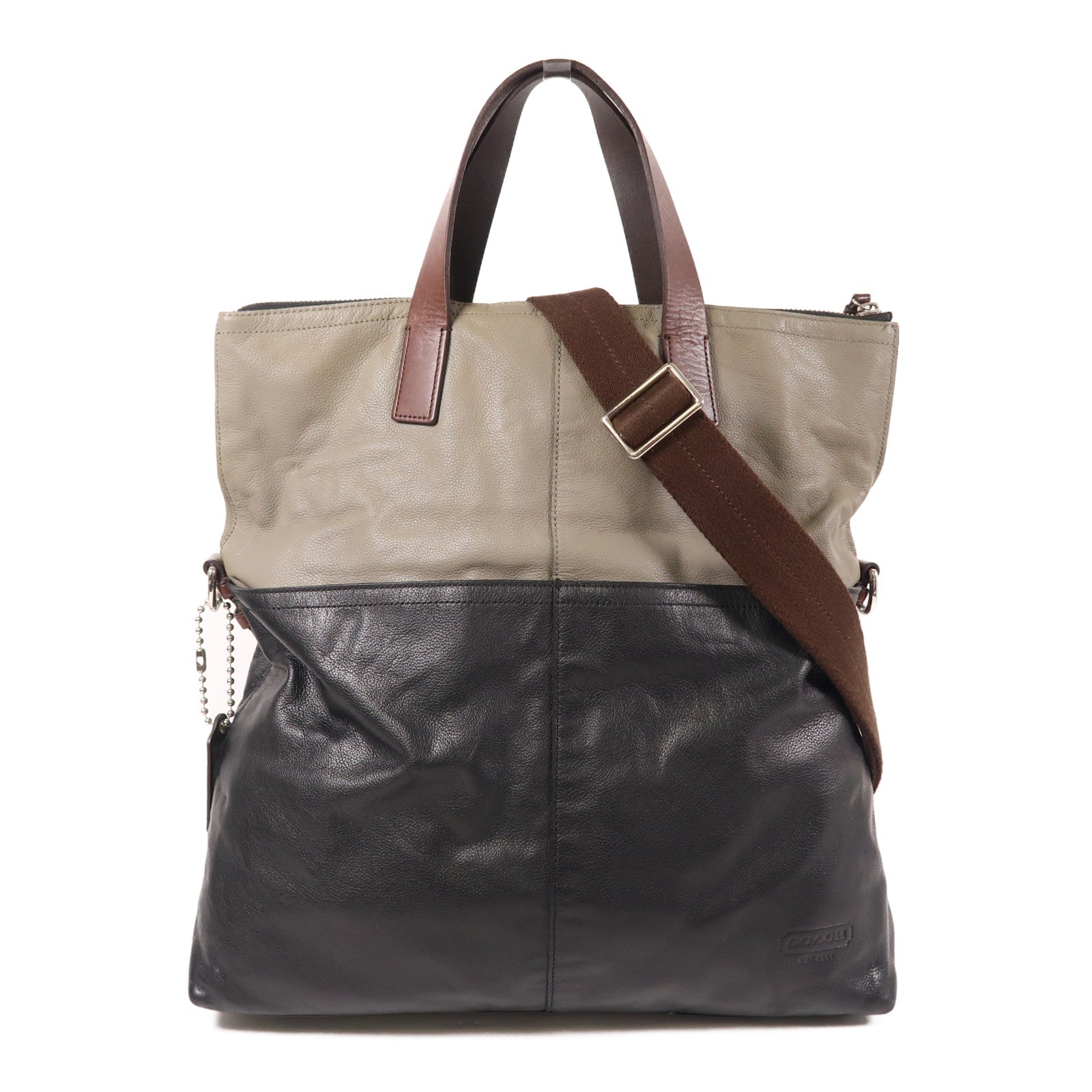 COACH 牛皮皮革2 Way Shoulder銀扣手挽肩背兩用袋