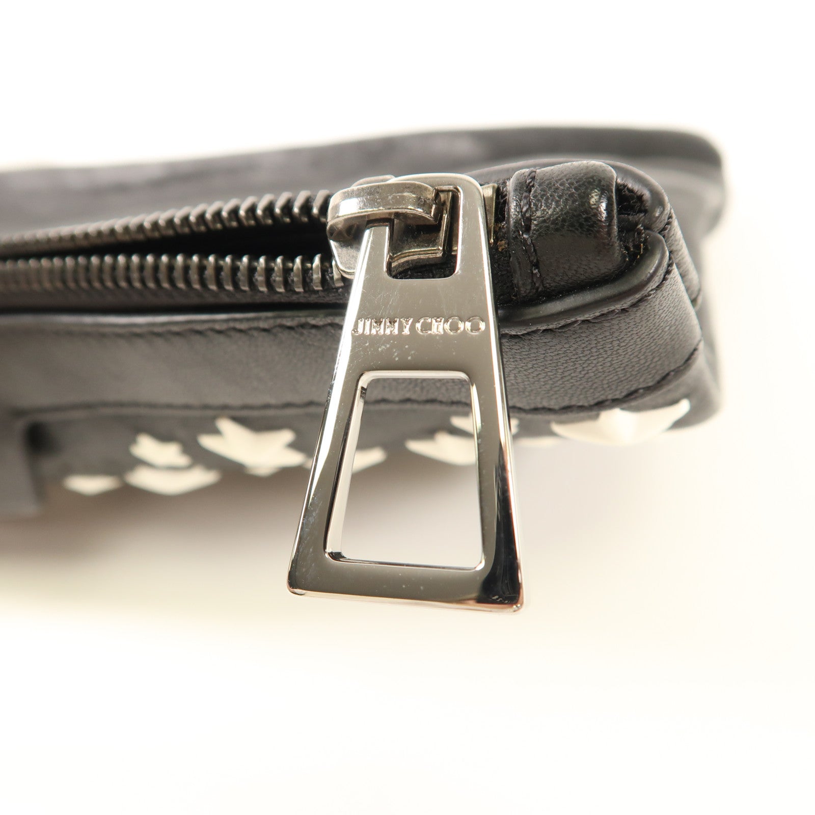 JIMMY CHOO SHW Pouch Clutch Bag Calfskin Leather Black/White