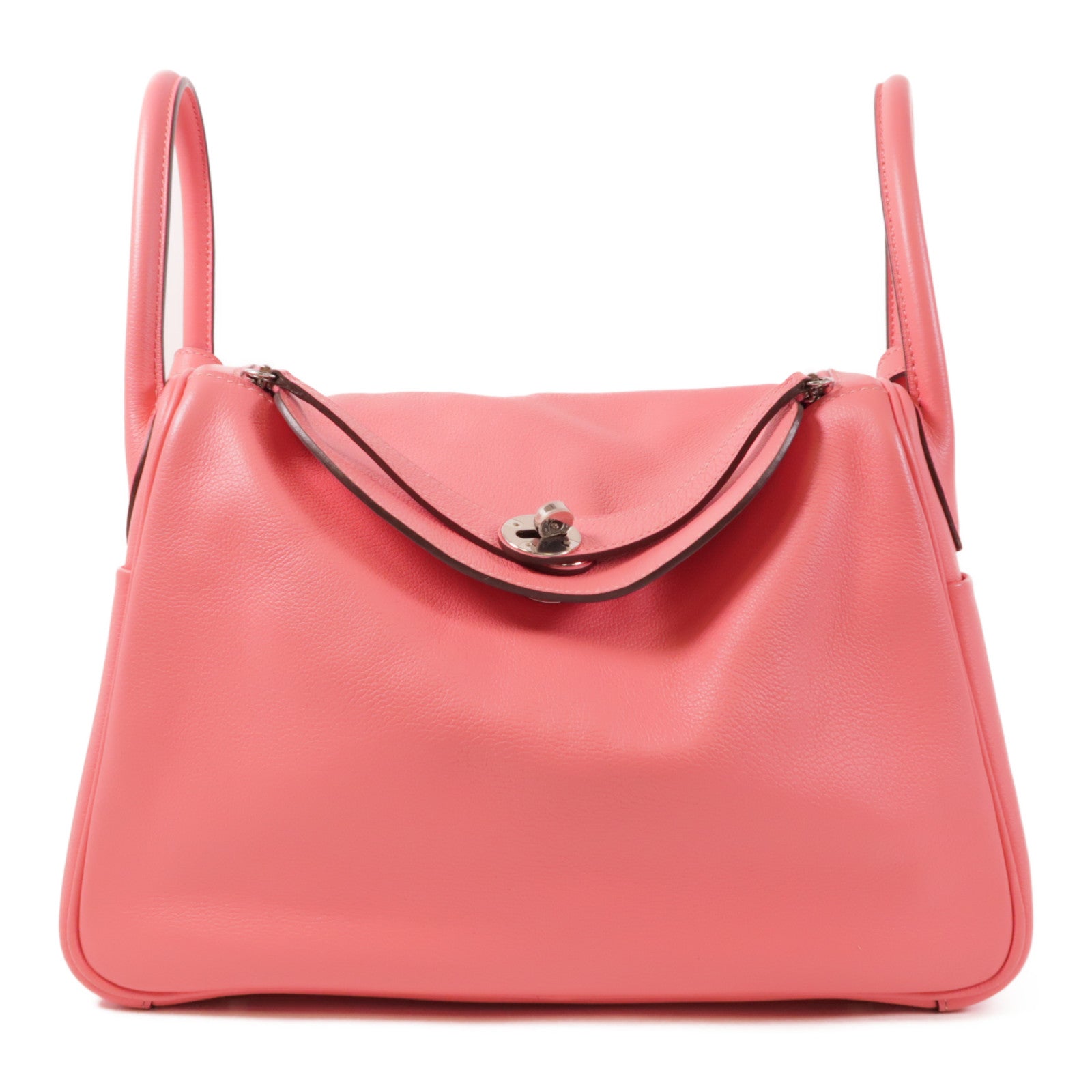 HERMES Evercolor皮革Lindy 30銀扣手挽肩背兩用袋Rose Azalee