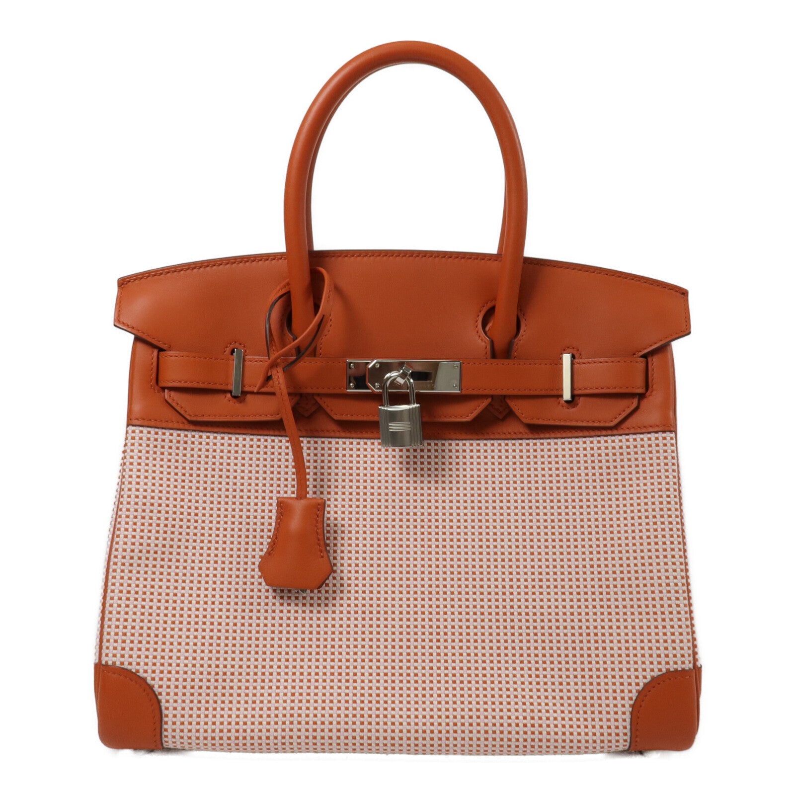 HERMES Toile Quadrille帆布Birkin 30手挽袋Terre Battue