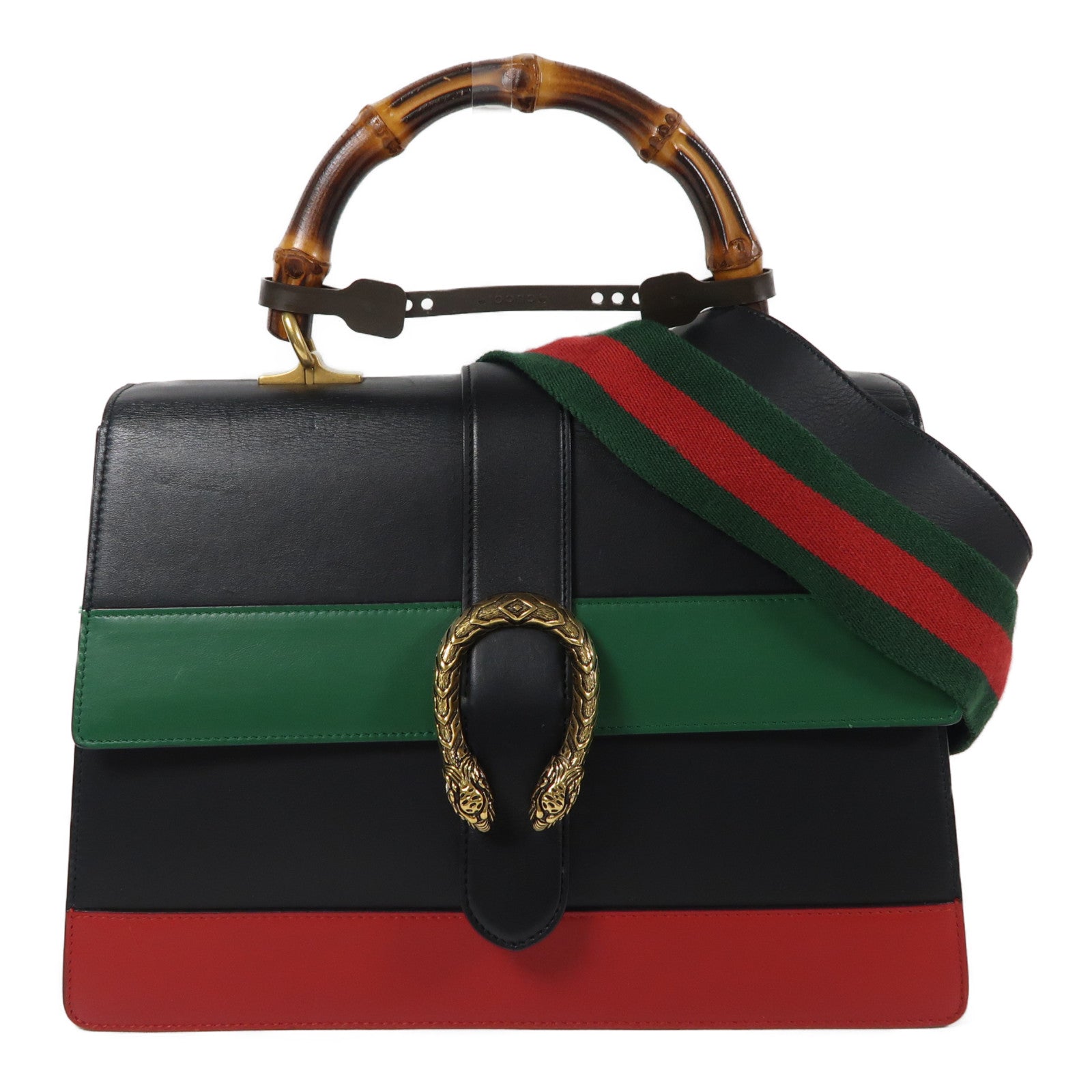 GUCCI GG GHW 2 Way Shoulder Bag Handbag 421999 Calfskin Leather Black Red Green