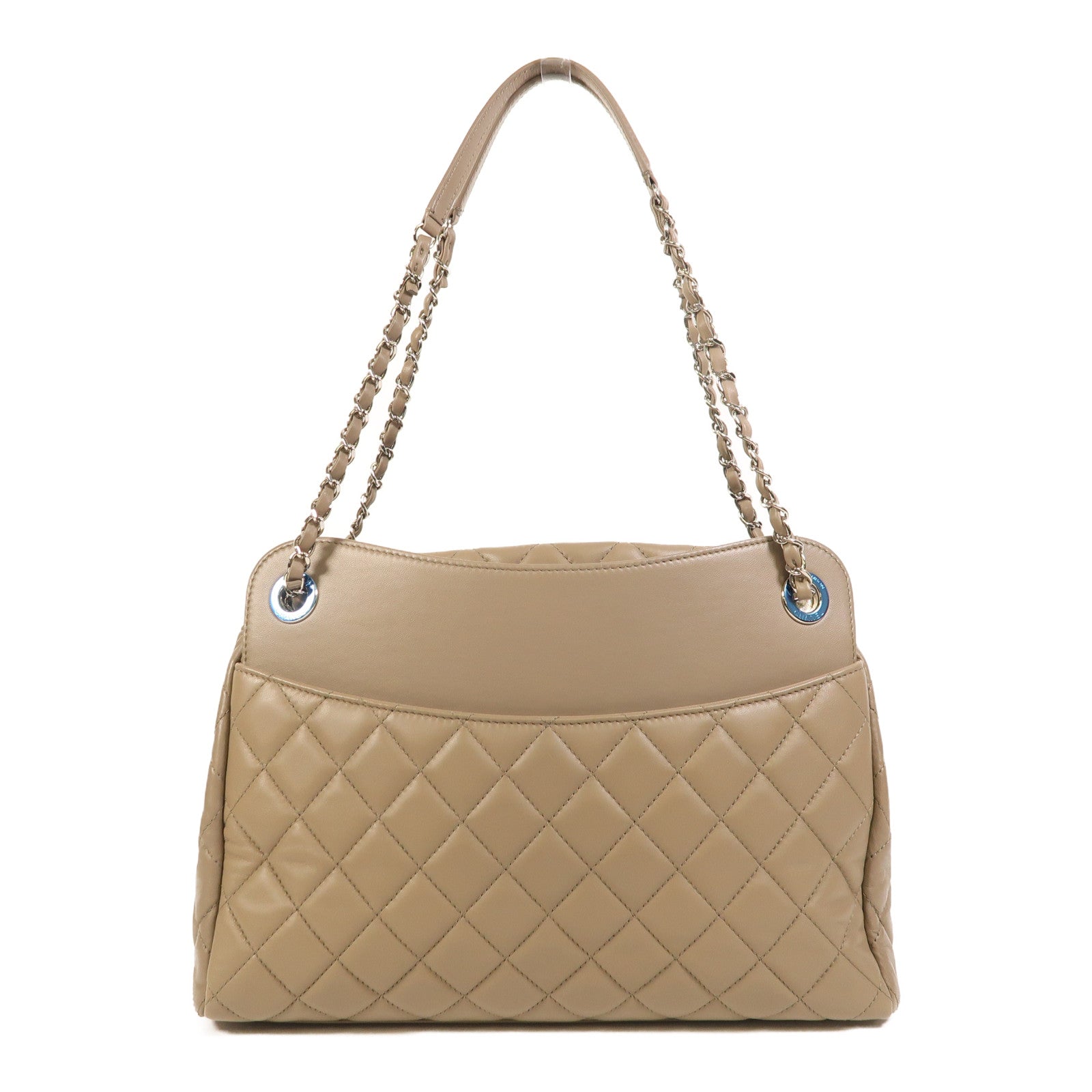 CHANEL 羊皮皮革Chain Shoulder銀扣鏈帶肩背袋