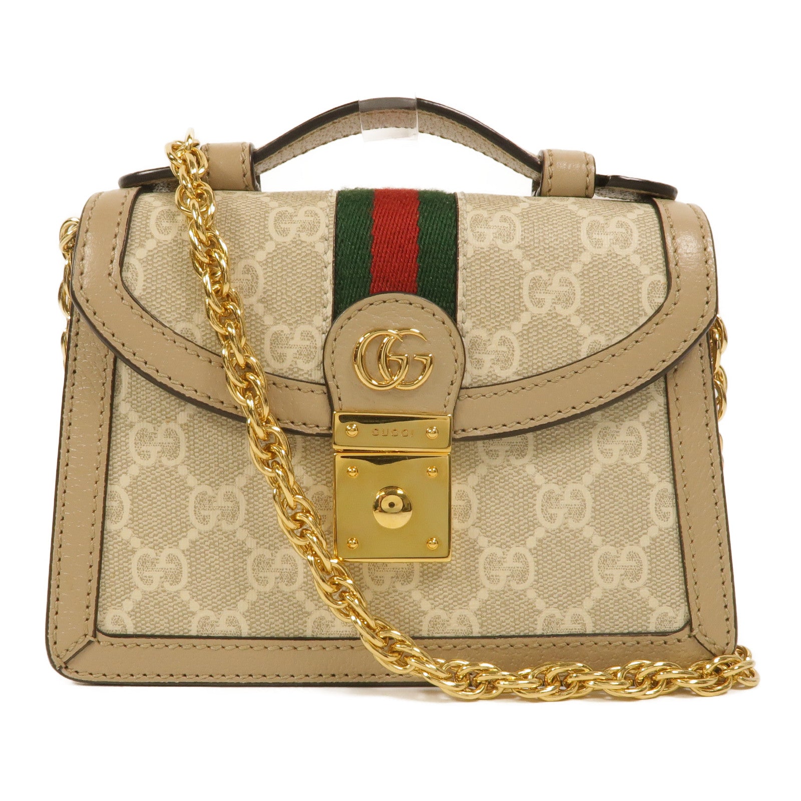 GUCCI 塗層帆布Ophidia GG鏈帶手挽肩背兩用袋