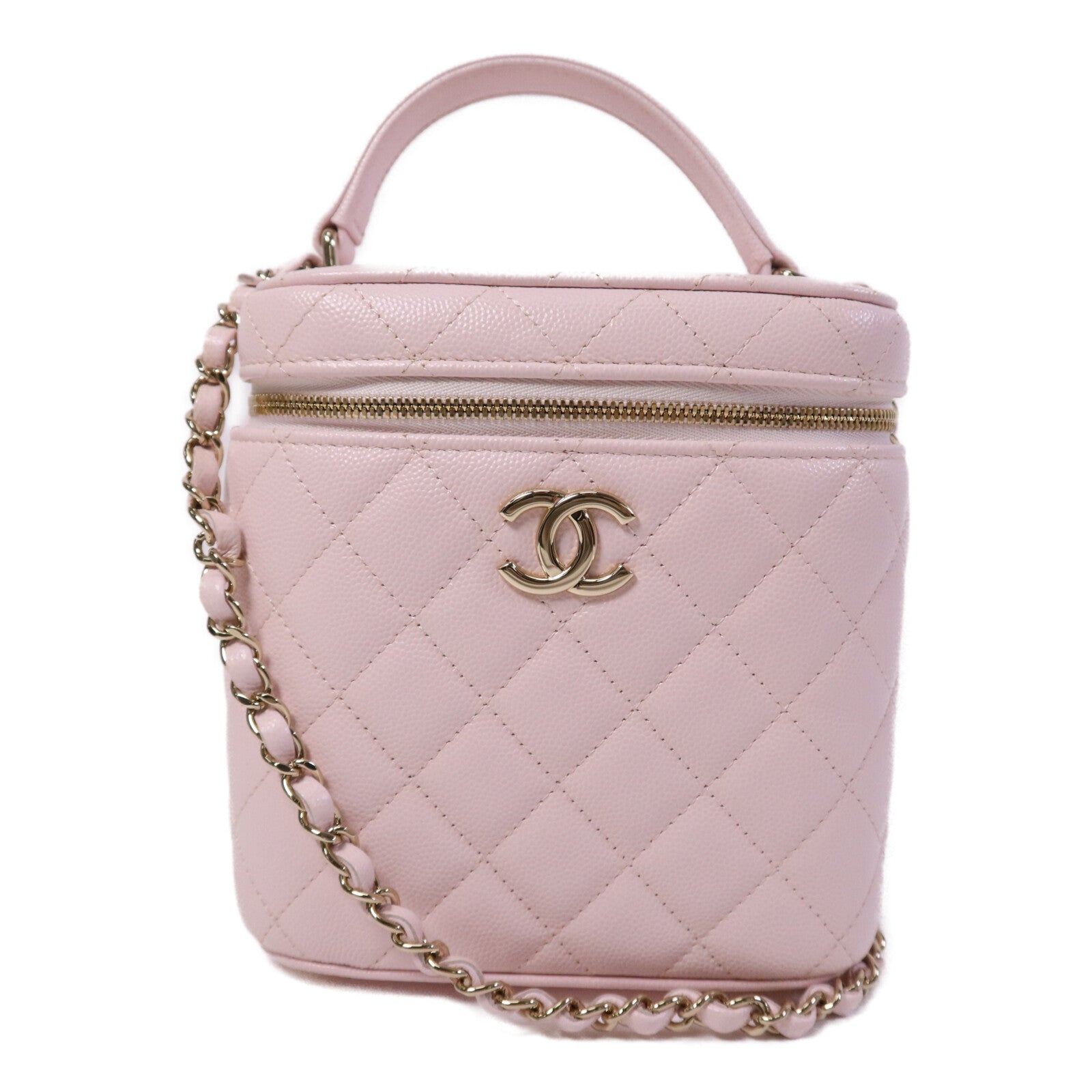 CHANEL 牛皮皮革Vanity Case金扣鏈帶手挽肩背兩用袋