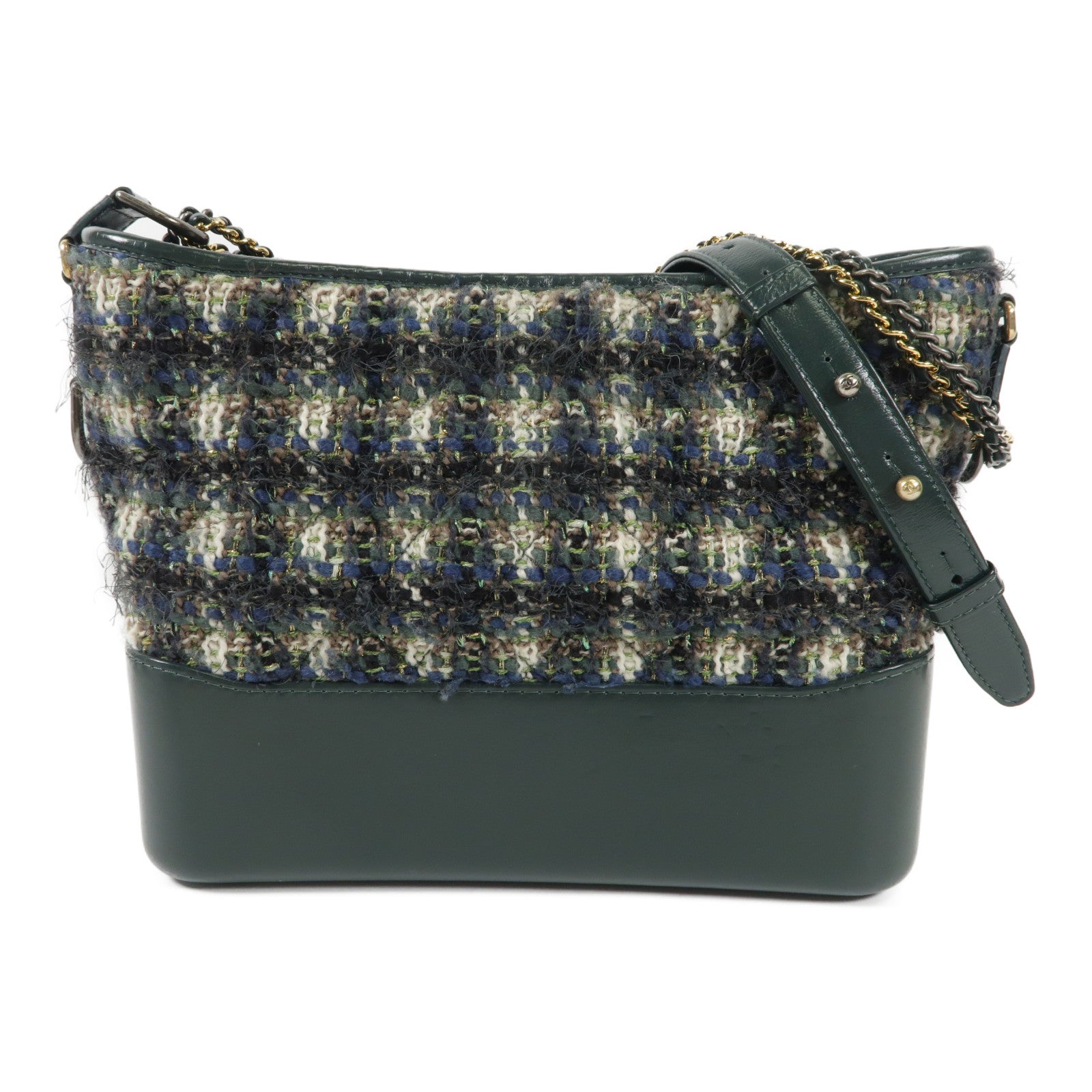 CHANEL 斜紋軟呢Gabrielle bag金扣/銀扣鏈帶肩背袋
