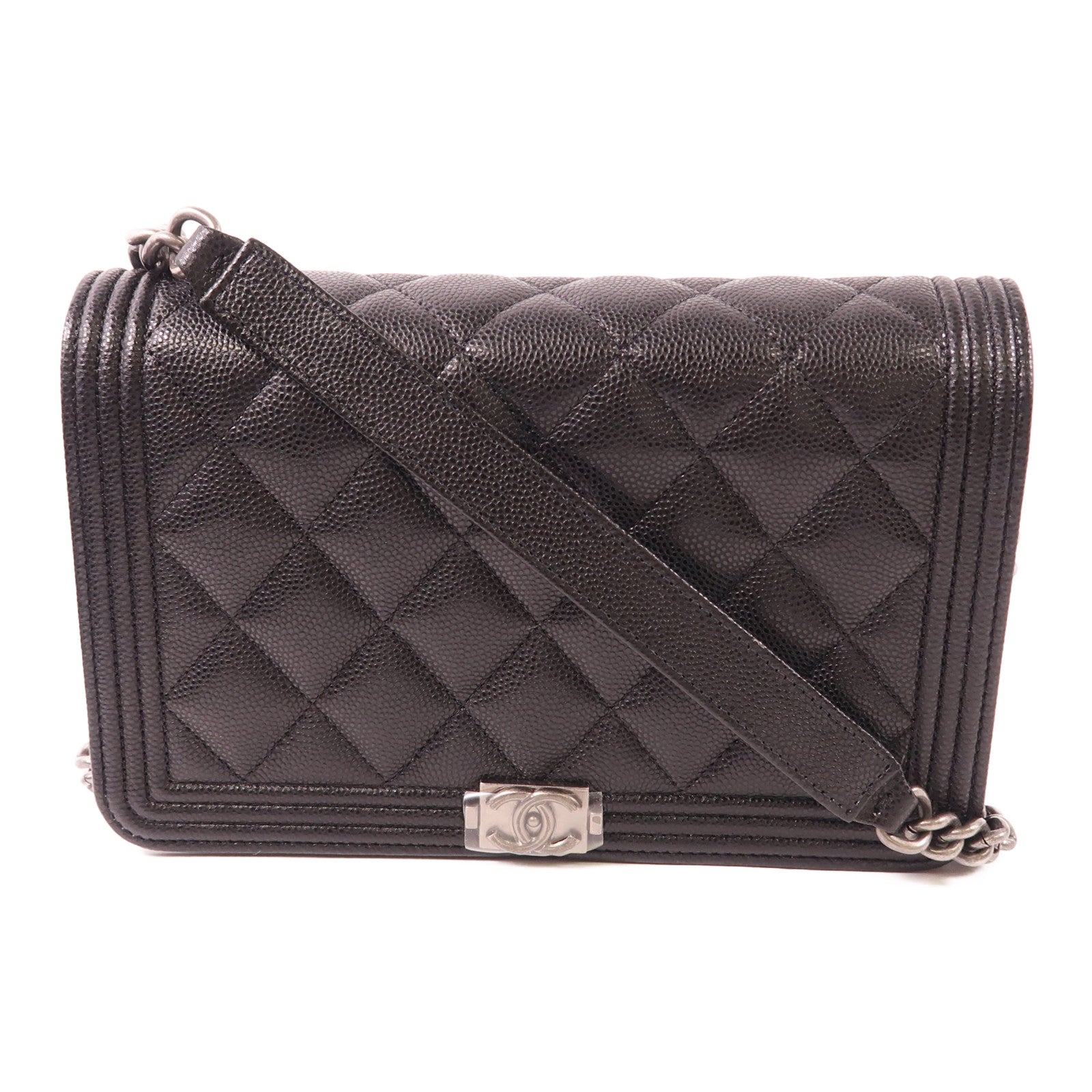 CHANEL CC SHW Boy WOC Wallet On Chain Chain Shoulder Bag Calfskin Leather Black