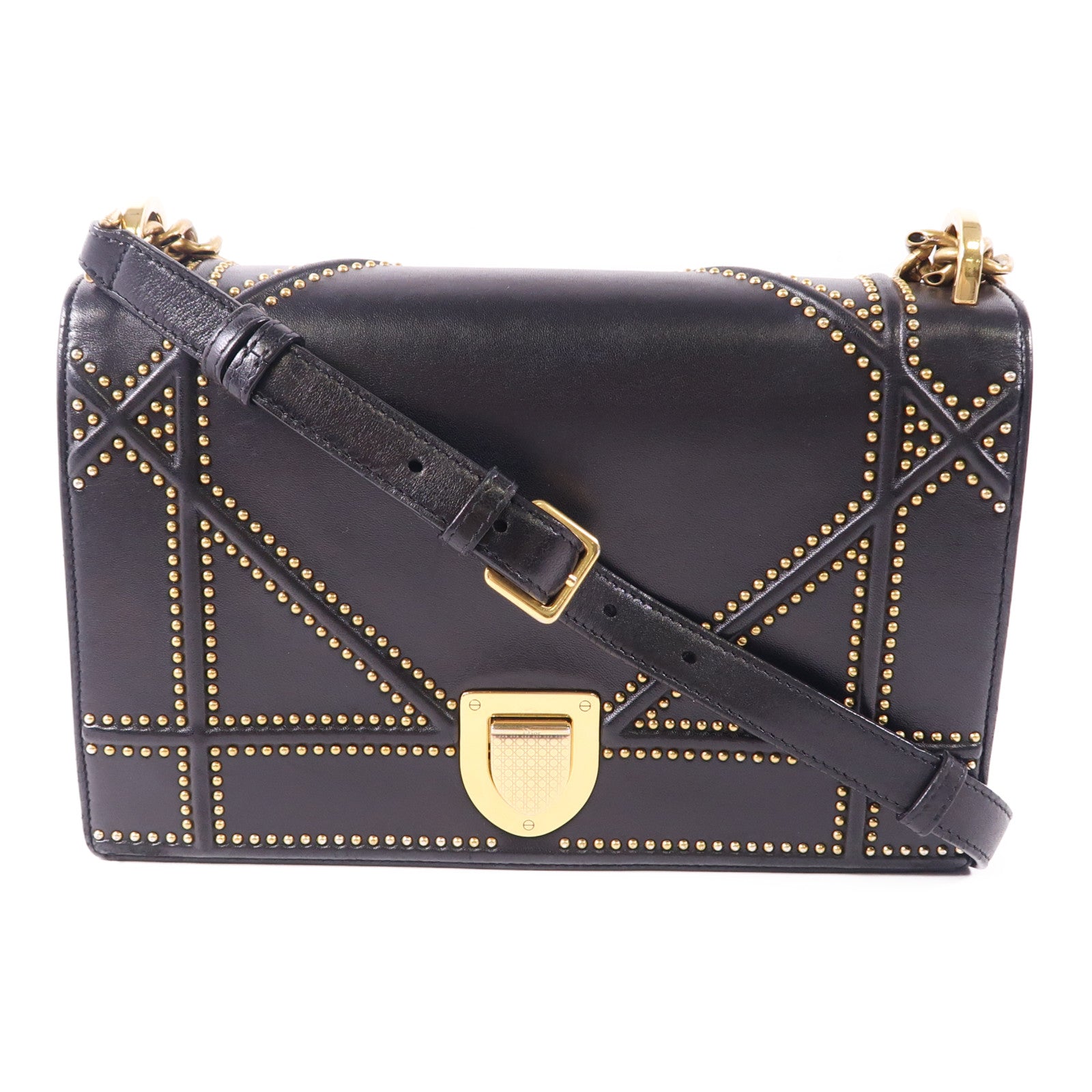 Dior CD GHW Diorama Chain Shoulder Bag Calfskin Leather Black