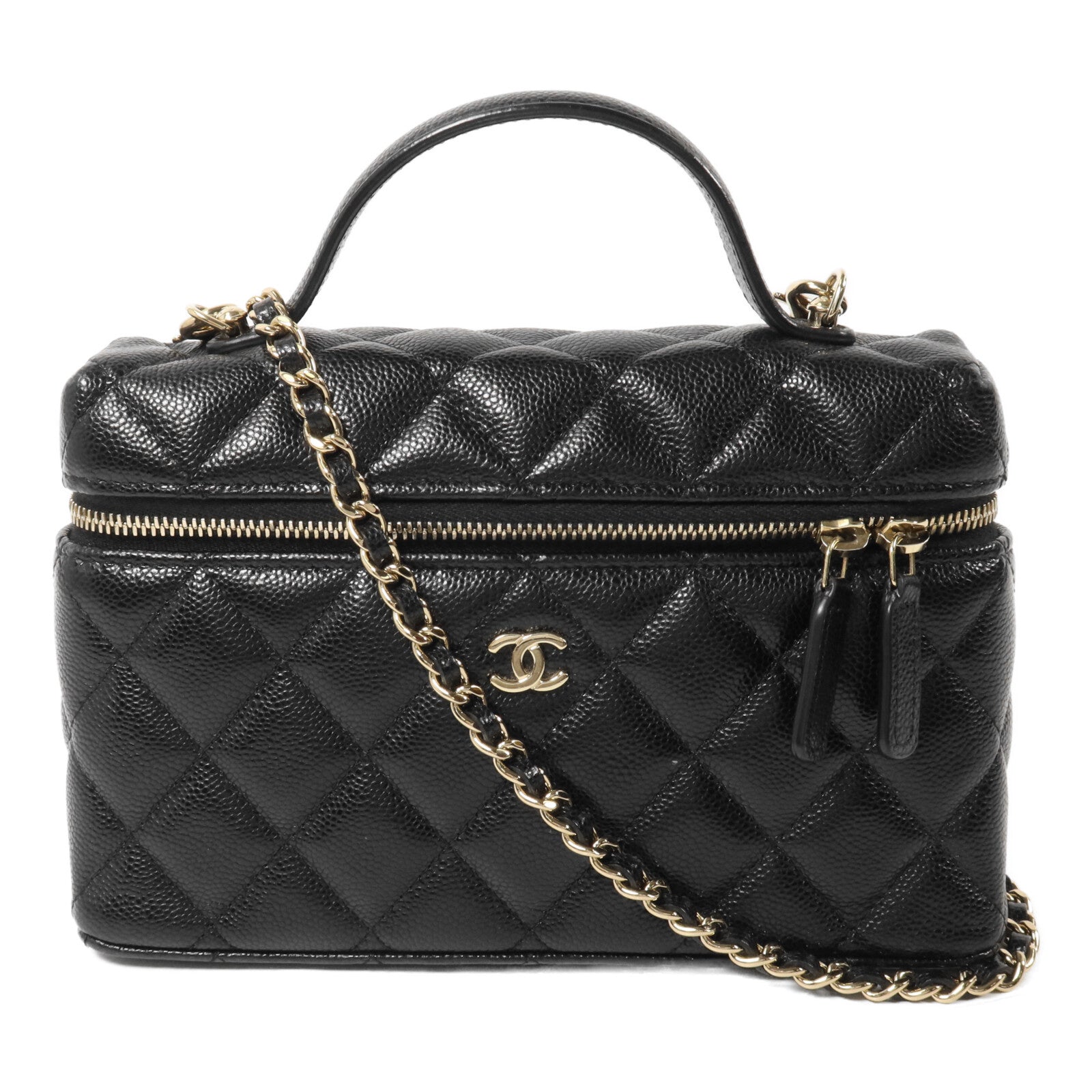 CHANEL 牛皮皮革Vanity Case鏈帶手挽肩背兩用袋