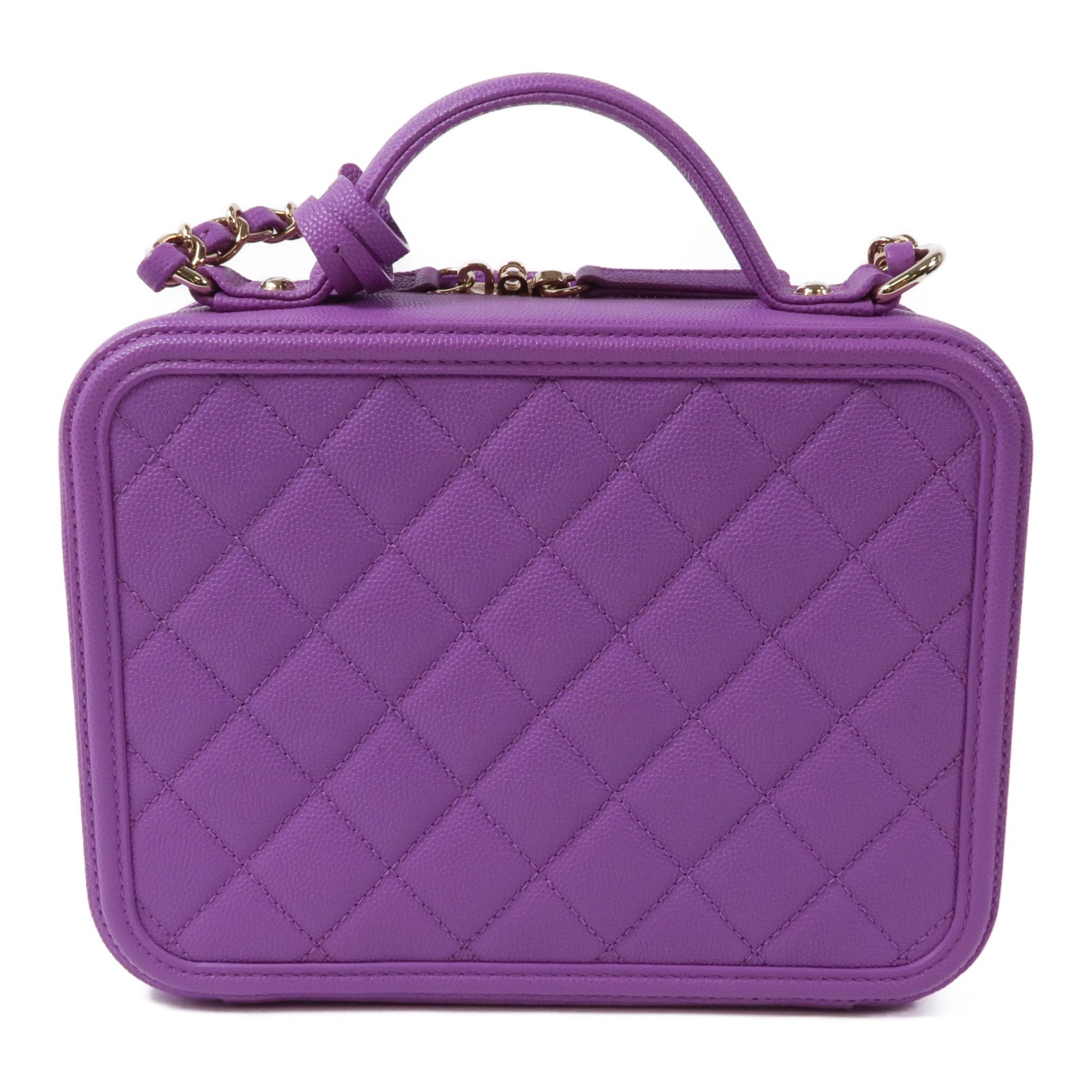 CHANEL 牛皮皮革Filigree Vanity Case金扣手挽肩背兩用袋