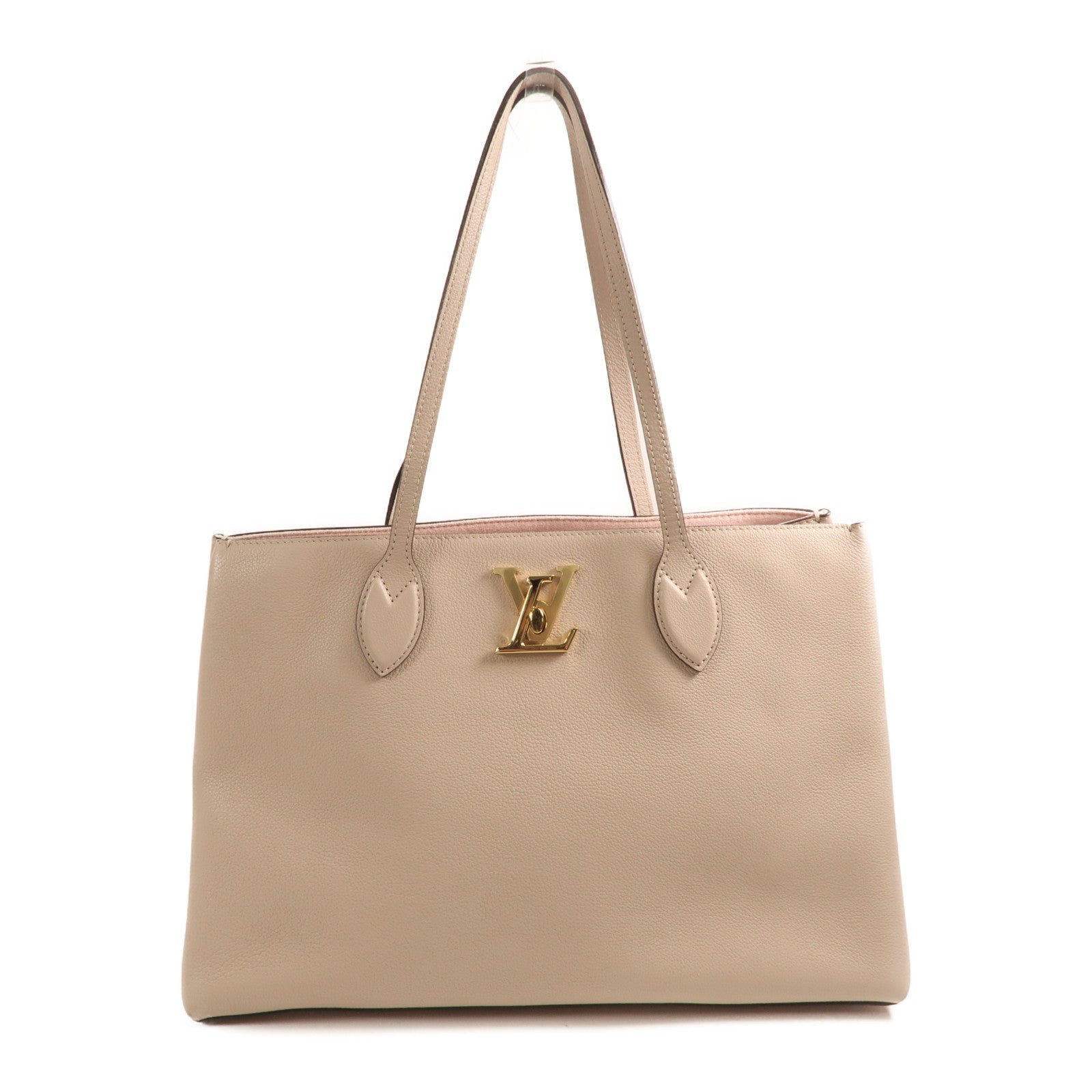 LOUIS VUITTON 牛皮皮革Lookme Shopper Bag金扣手挽袋米色