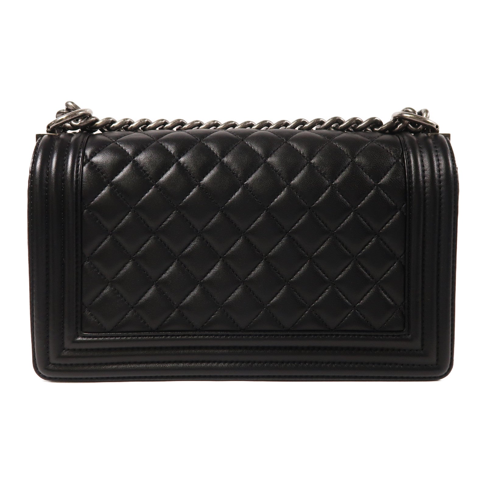 CHANEL 羊皮皮革Boy 25銀扣鏈帶肩背袋