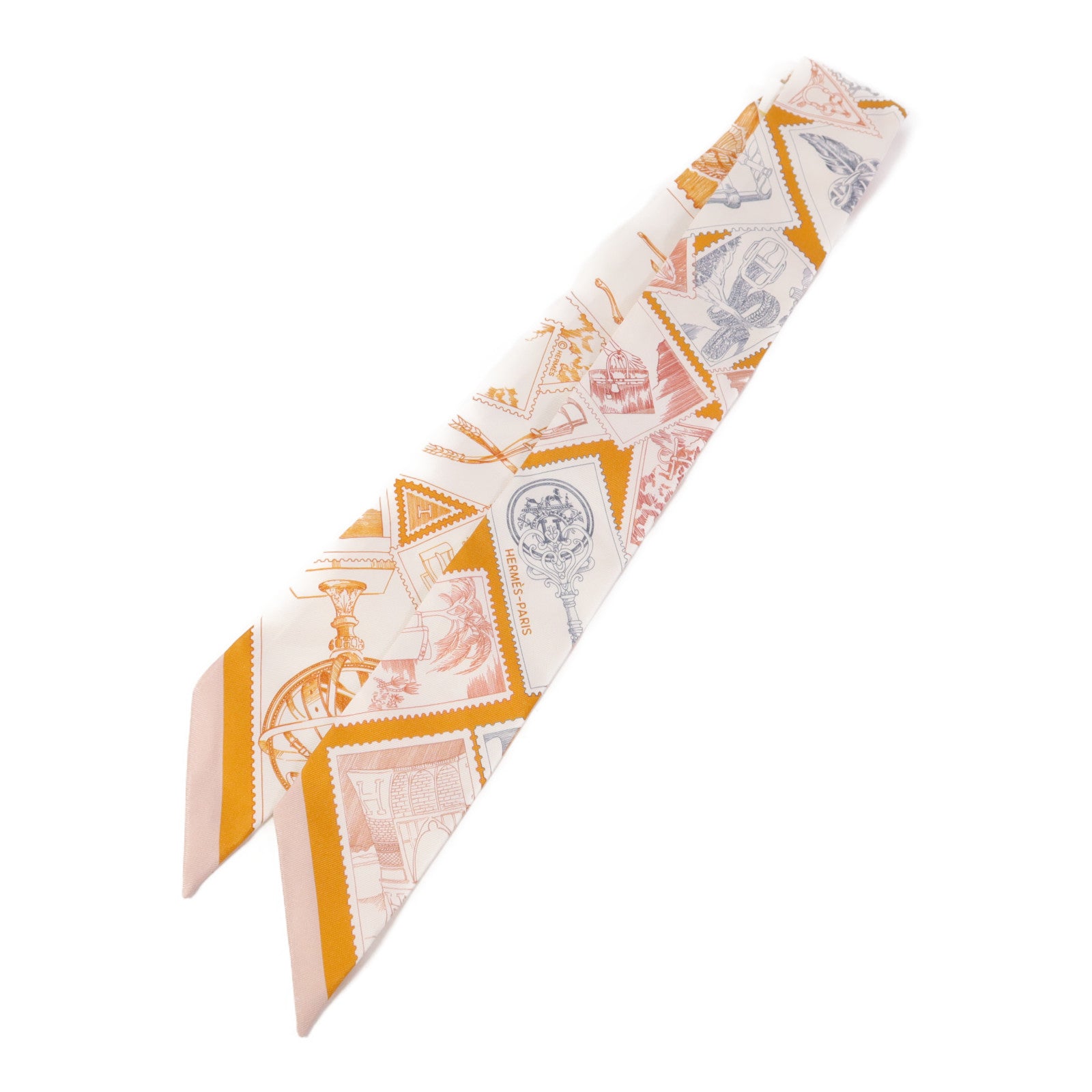 HERMES 絲質Twilly絲巾White/Orange