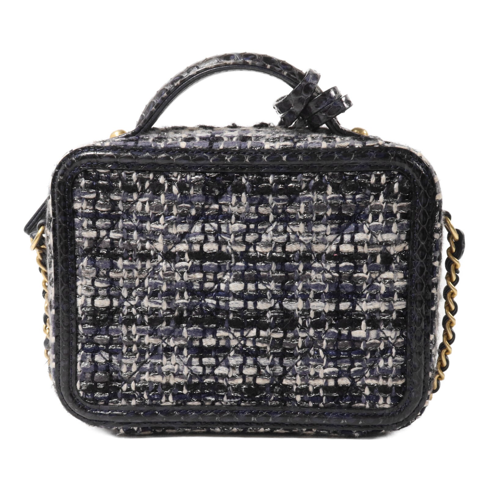 CHANEL Tweed/蛇皮皮革Vanity Case鏈帶手挽肩背兩用袋