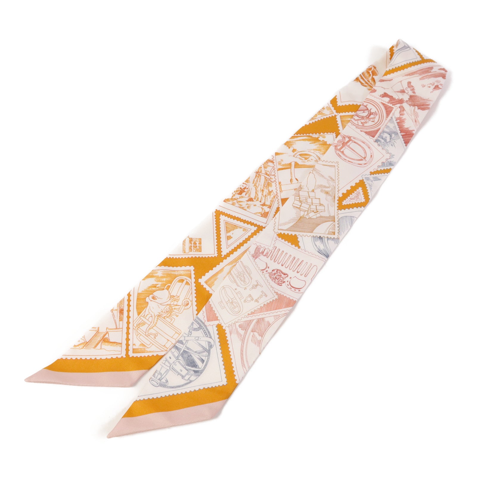 HERMES 絲質Twilly絲巾White/Orange