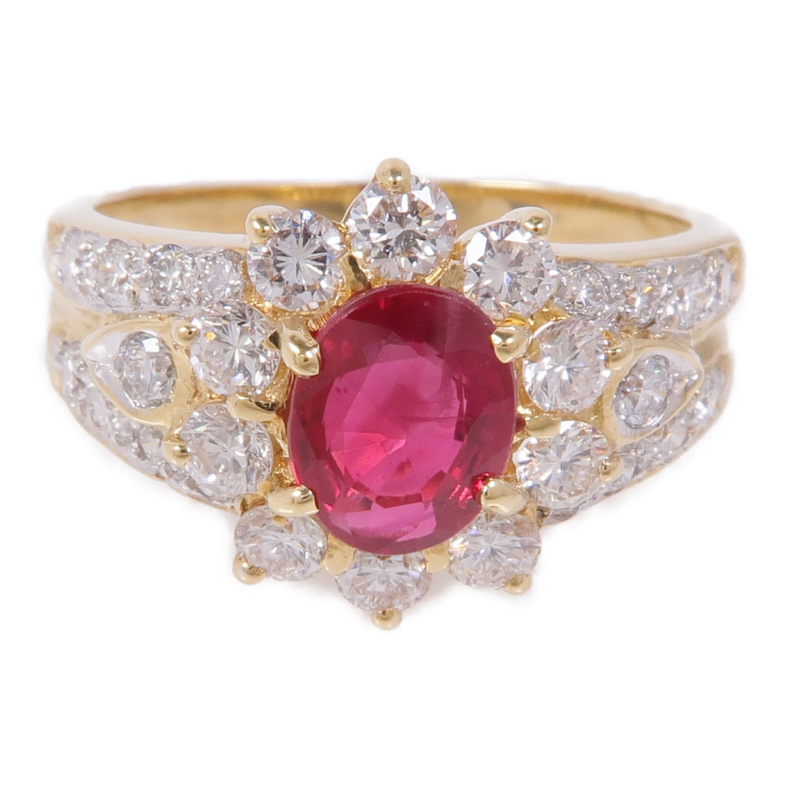 JEWELRY 【激減優惠】18K黃金Ruby/Diamond Ring紅寶石/鑽石戒指US#6.75