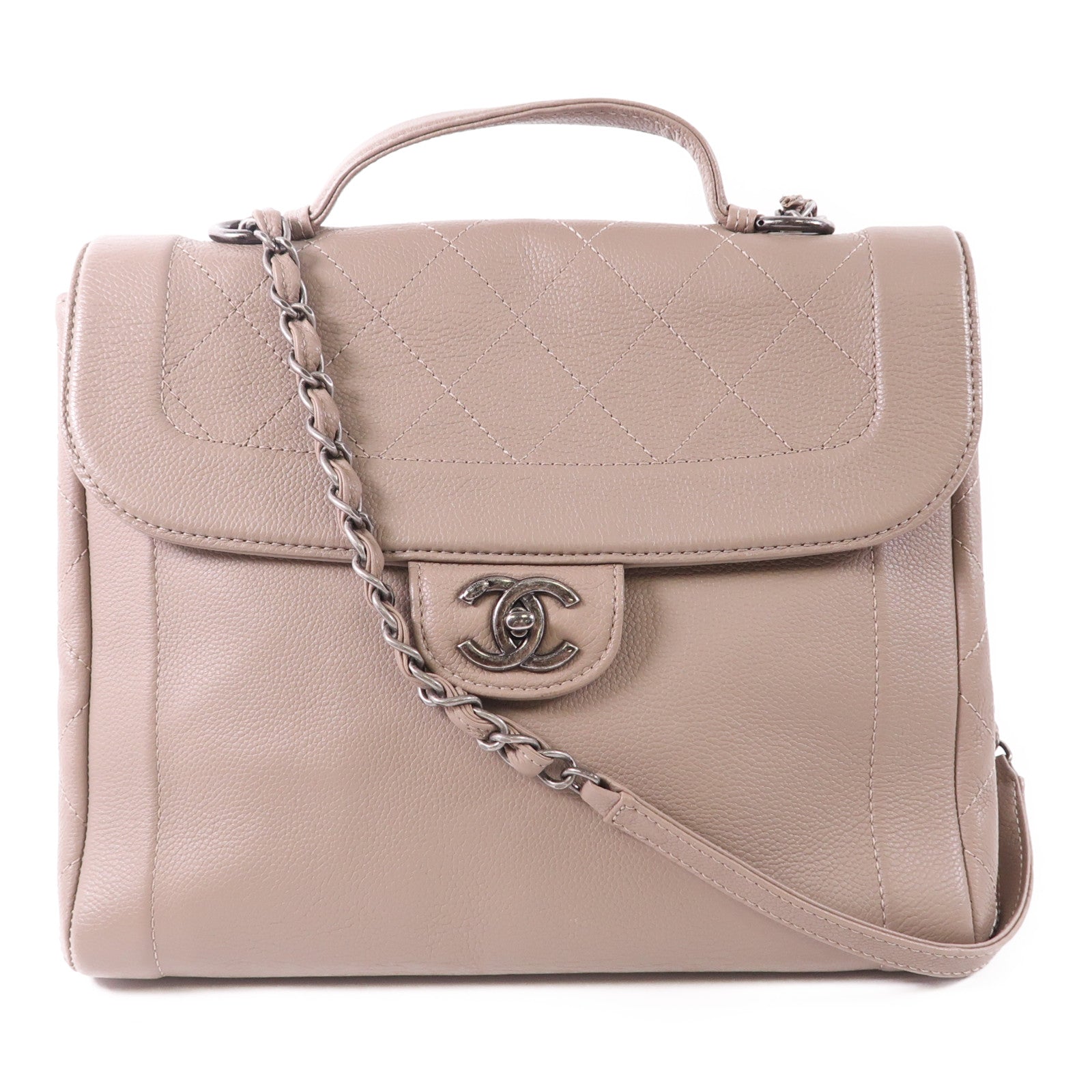 CHANEL CC Shoulder Bag 2 Way Shoulder Hand Bag Calfskin Leather Beige