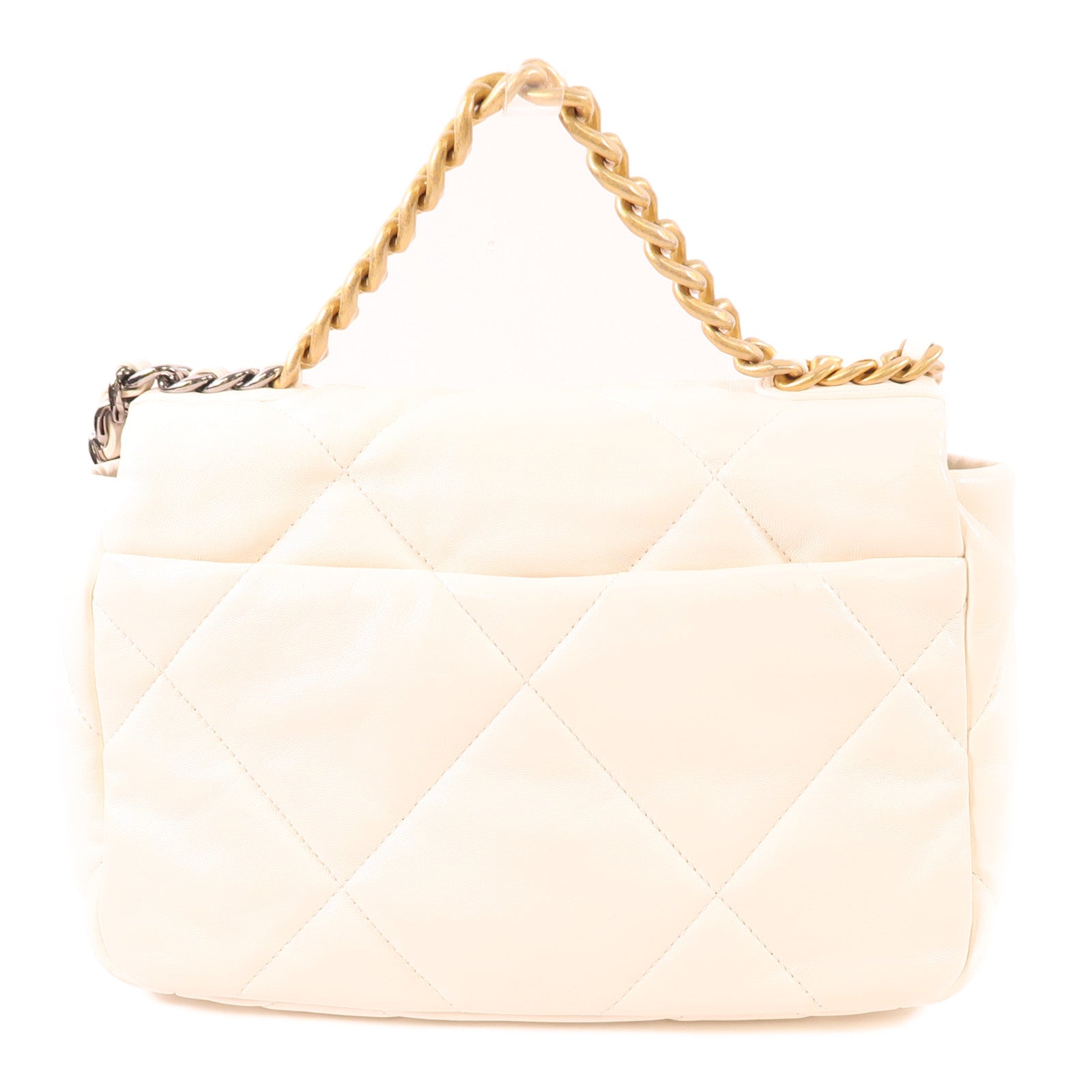 CHANEL CC GHW C19 Small 2Way Shoulder Hand Bag AS1160 Calfskin Leather White