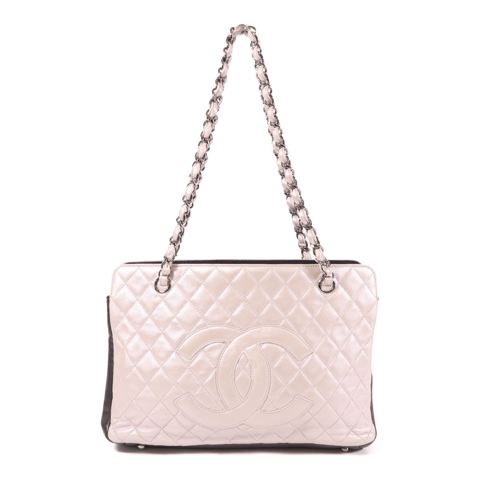 CHANEL 羊皮皮革Chain Shoulder銀扣鏈帶肩背袋