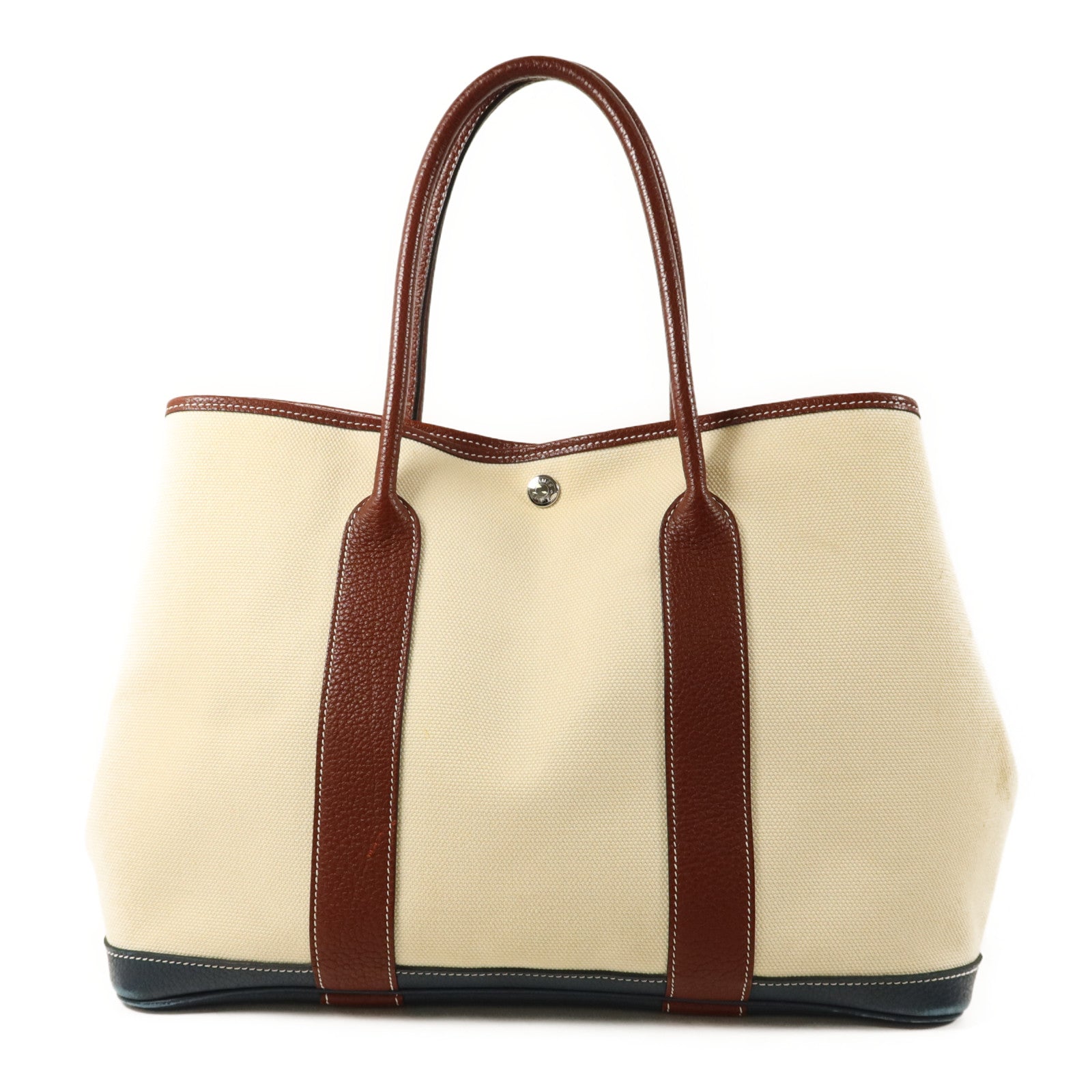 HERMES 帆布Garden Party PM銀扣手挽袋Blanc
