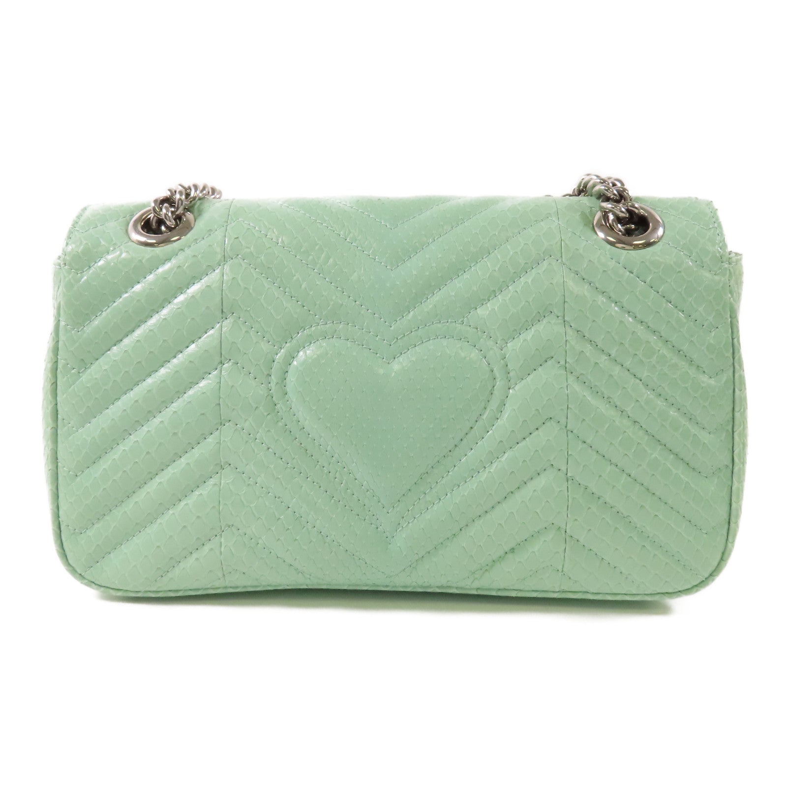 GUCCI 【激減優惠】蛇皮皮革GG Marmont銀扣鏈帶手挽肩背兩用袋