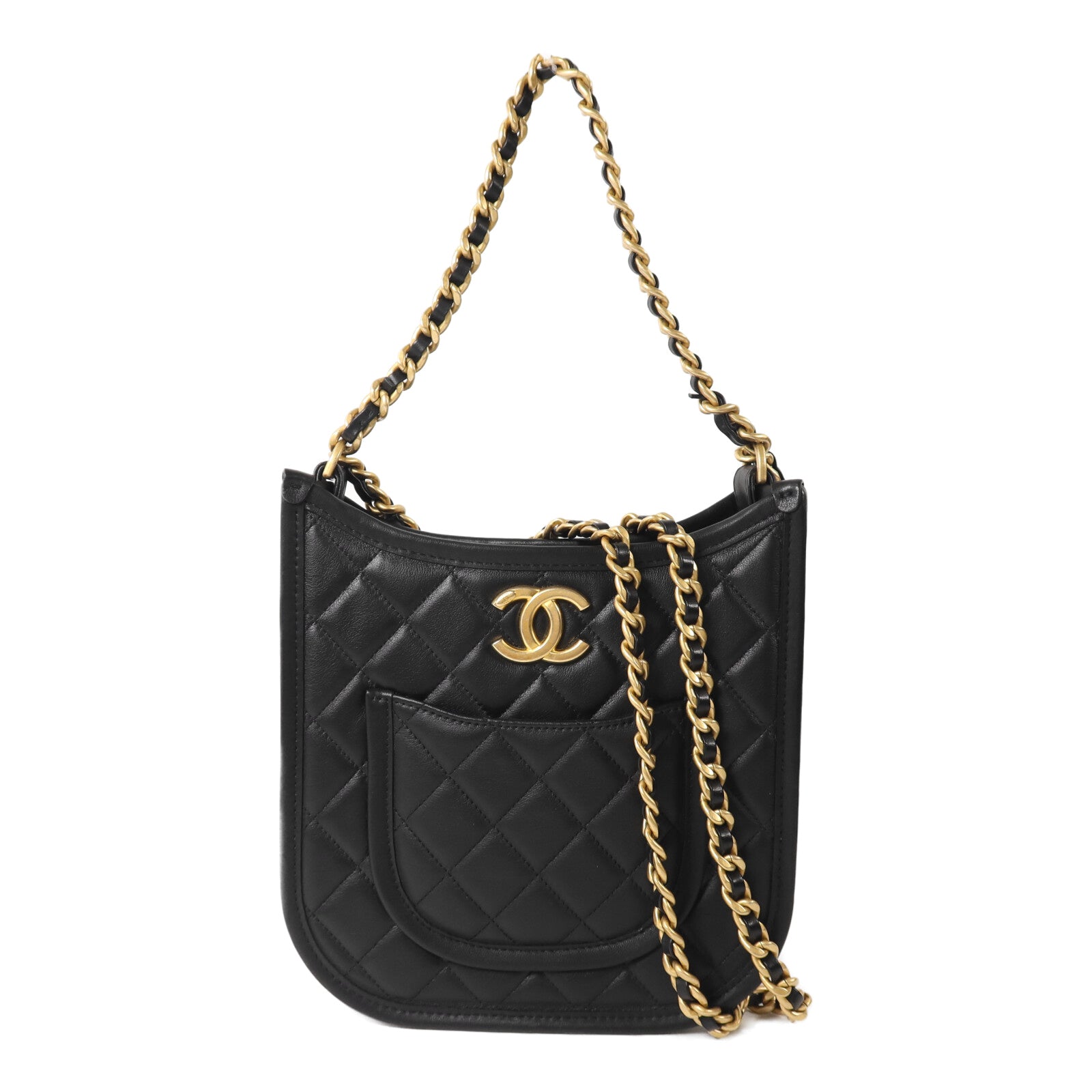 CHANEL 牛皮皮革Hobo鏈帶手挽肩背兩用袋