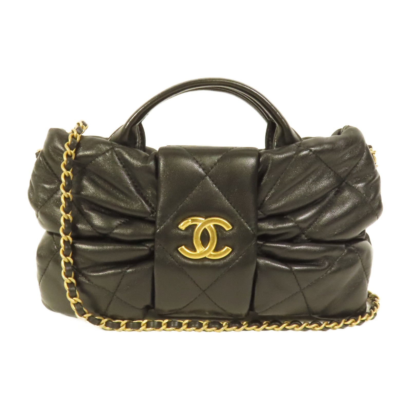 CHANEL 羊皮皮革Mini Bow Bag金扣手挽肩背兩用袋