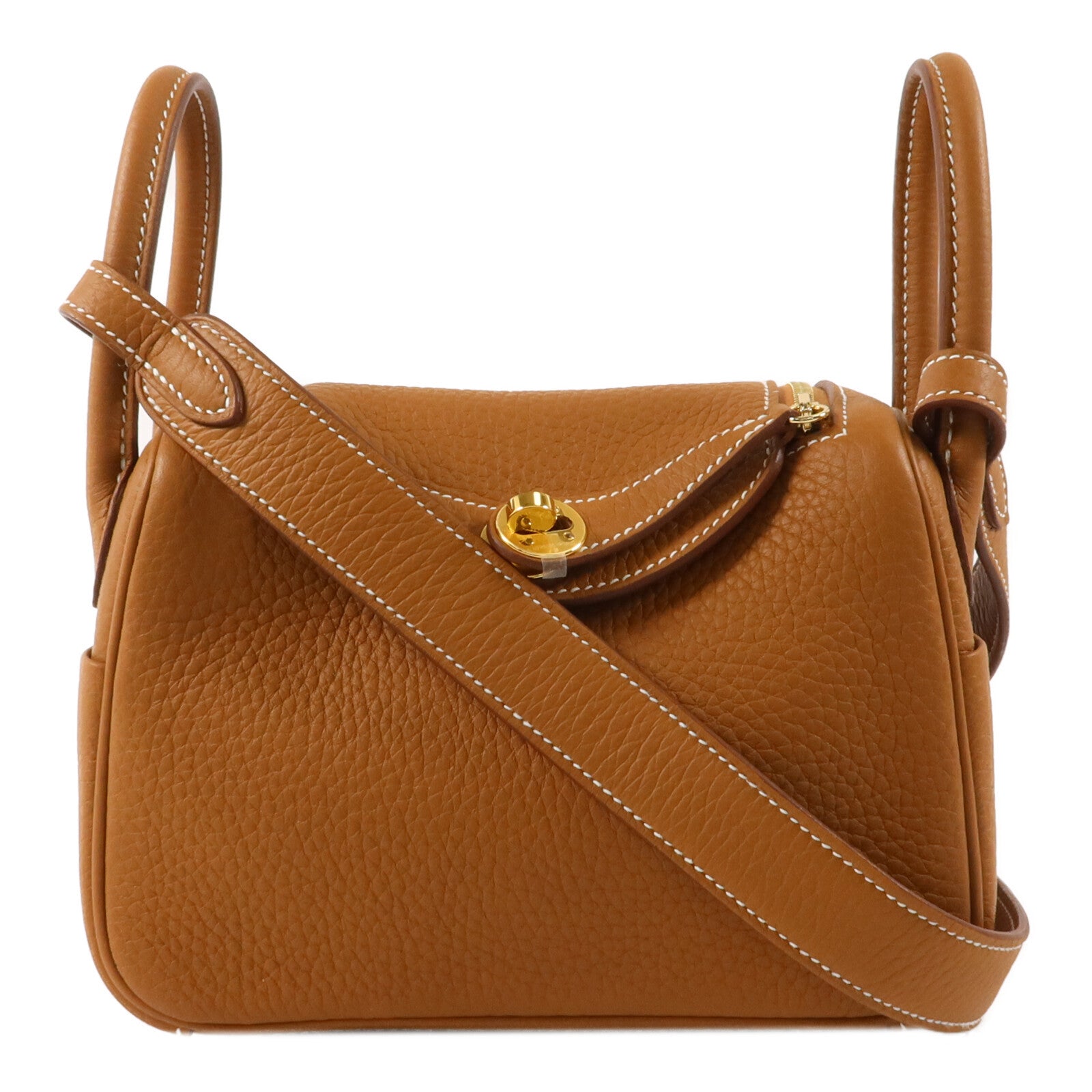 HERMES Clemence皮革Mini Lindy金扣手挽肩背兩用袋Gold