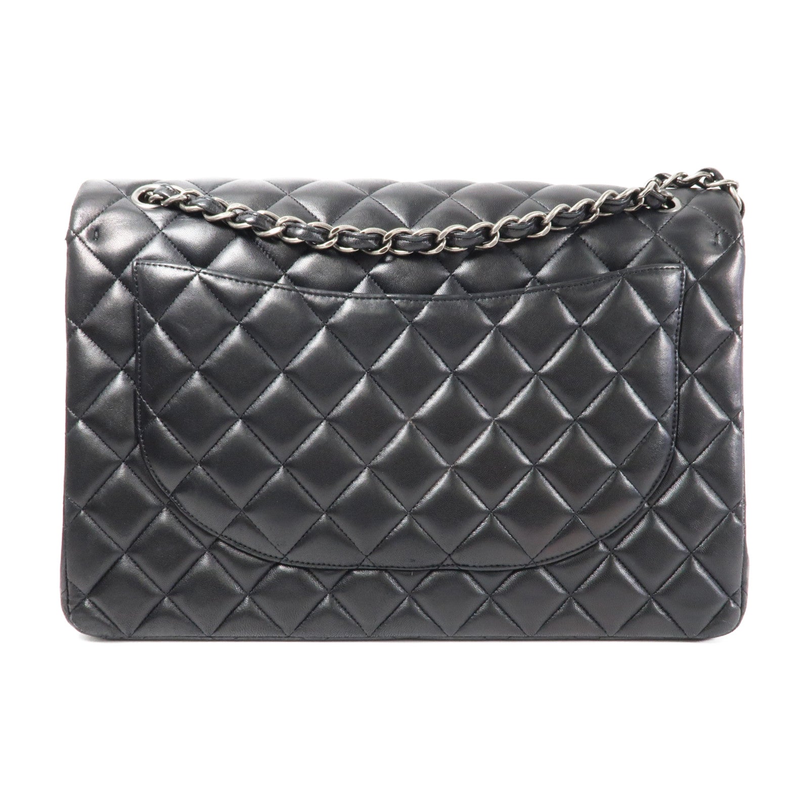 CHANEL 羊皮皮革Maxi Classic銀扣鏈帶肩背袋