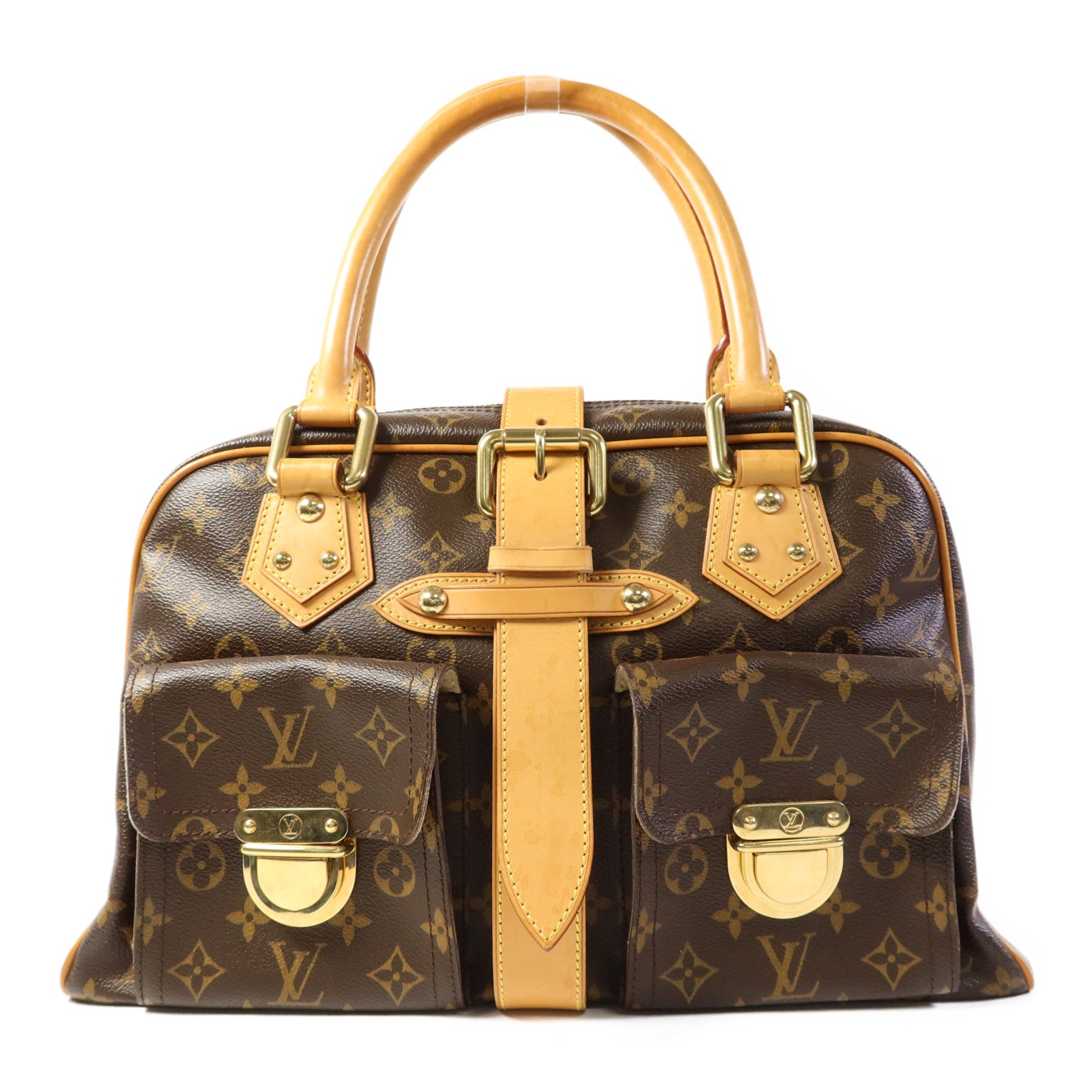 LOUIS VUITTON Monogram Manhattan GM金扣手挽袋棕色