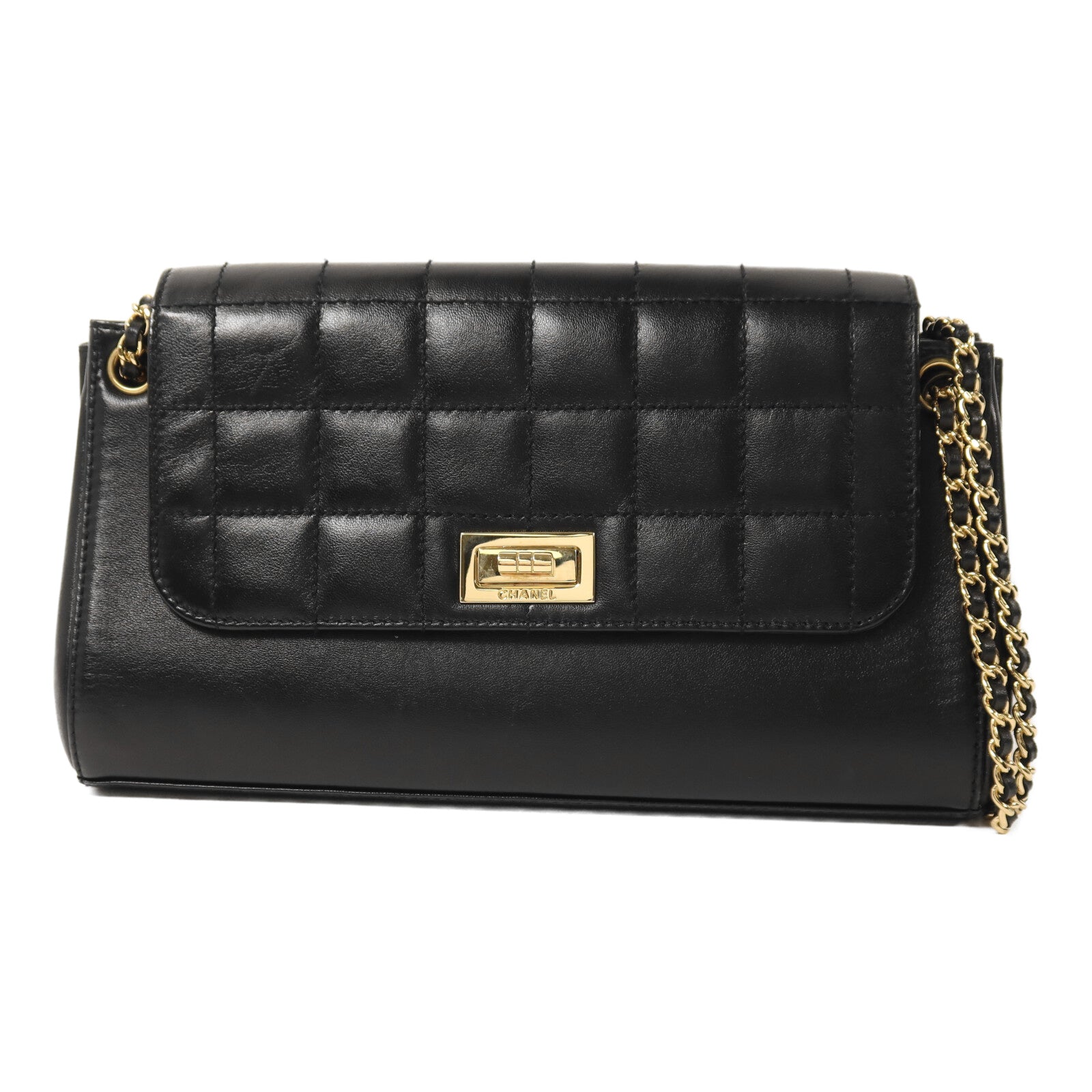 CHANEL 羊皮皮革2.55 Chocobar Flap Bag金扣鏈帶肩背袋