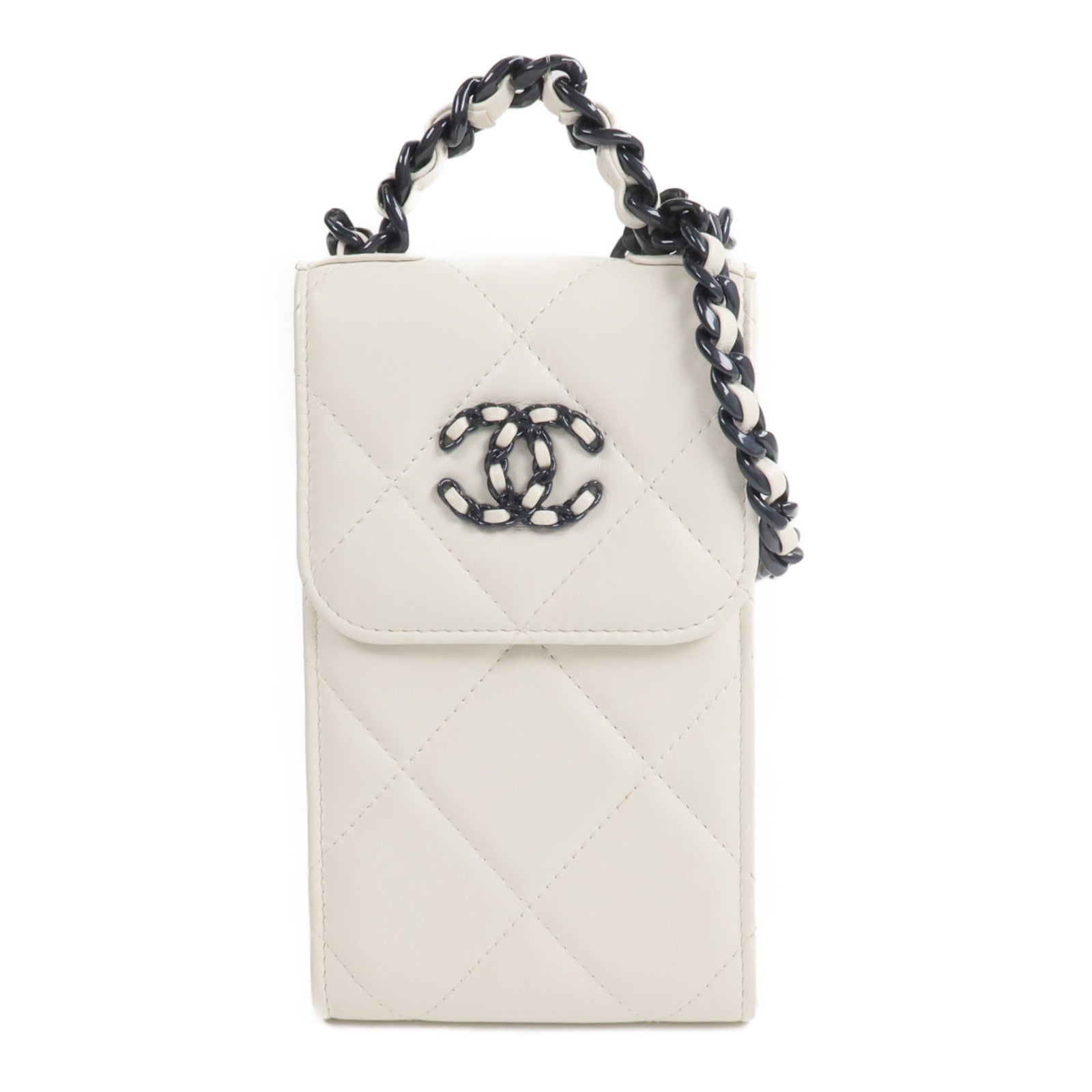 CHANEL 羊皮皮革19 Phone Holder with Chain鏈帶手挽肩背兩用袋