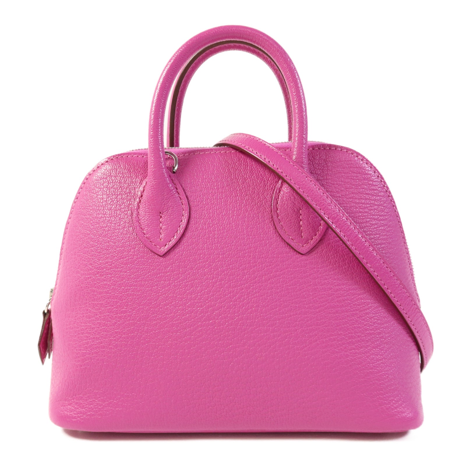 HERMES Chevre Mysore皮革Mini Bolide 1923銀扣手挽肩背兩用袋Rose Purple