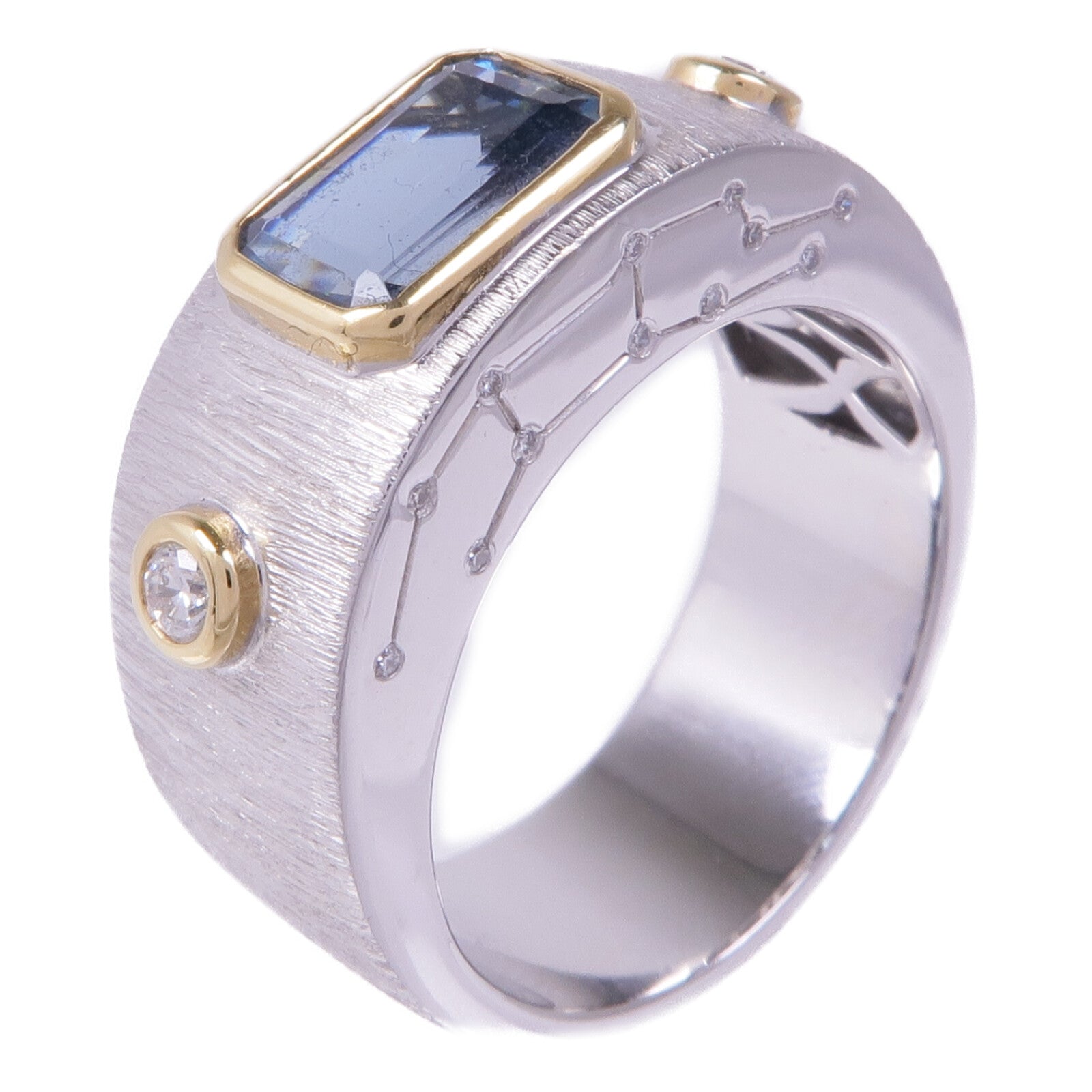 JEWELRY 18K黃金/白金Aquamarine Diamond Ring藍晶/鑽石戒指US#9.75