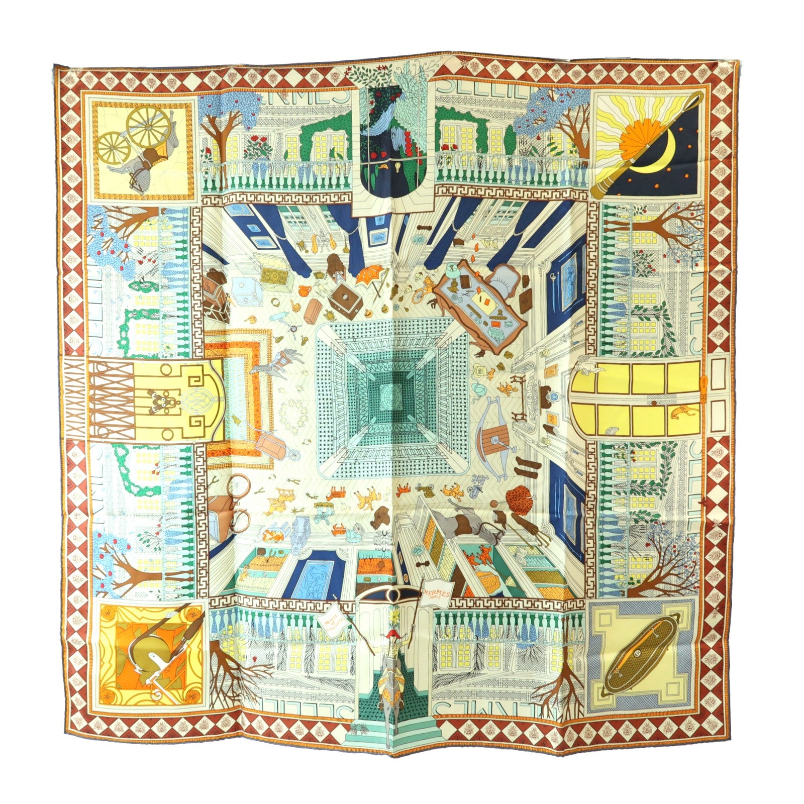HERMES Scarf 90X90 Silk Multicolor