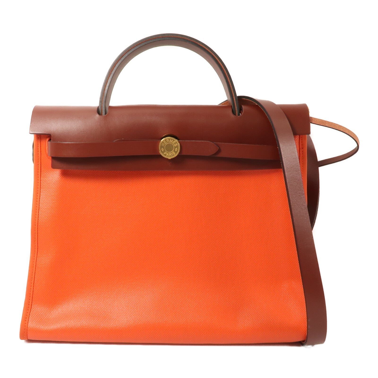 HERMES 帆布Herbag PM手挽肩背兩用袋Orange Mecano/Rough H