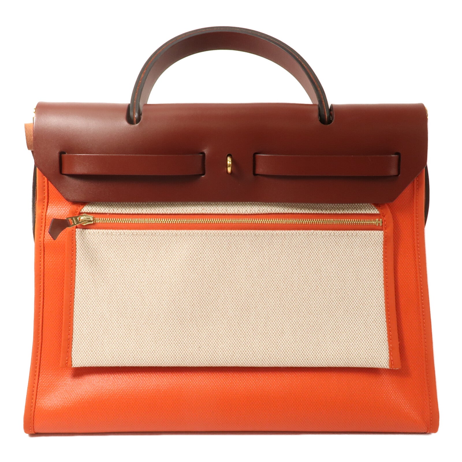 HERMES 帆布Herbag PM手挽肩背兩用袋Orange Mecano/Rough H